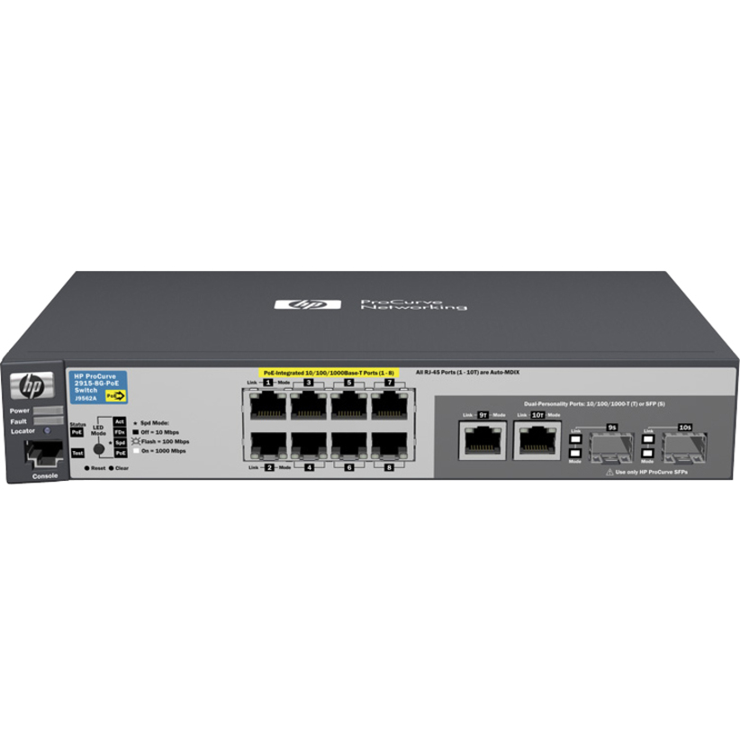HPE ProCurve 2915-8G-PoE Stackable Ethernet Switch - 10 Ports - Manageable - Gigabit Ethernet - 10/100/1000Base-T - Refurbish
