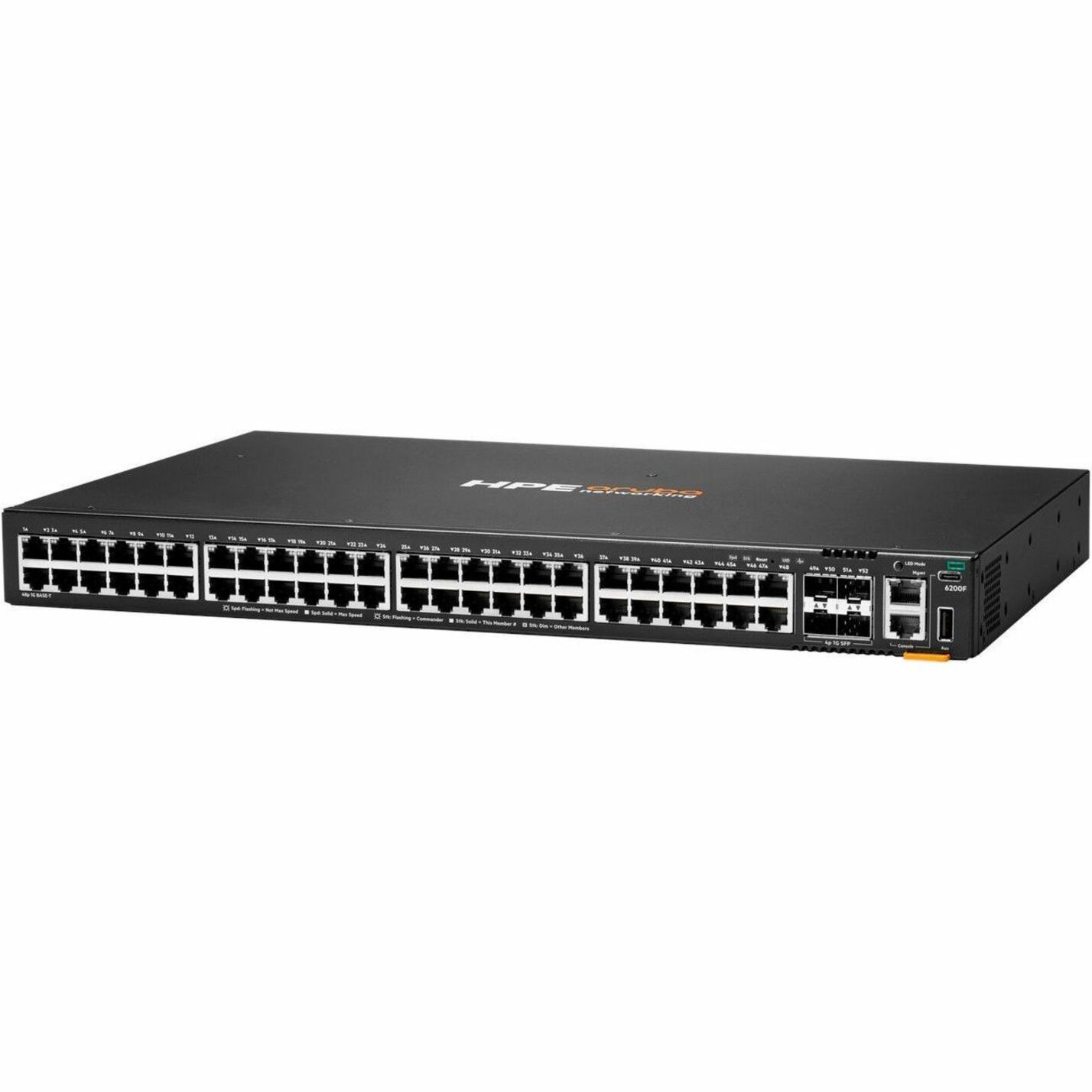 HPE CX 6200F 48G 4SFP Switch - 48 Ports - Manageable - Gigabit Ethernet - 10/100/1000Base-T, 1000Base-X - 3 Layer Supported - Modular - 4 SFP Slots - 68 W Power Consumption - Optical Fiber, Twisted Pair - 1U - Rack-mountable, Surface Mount, Cabinet Mount