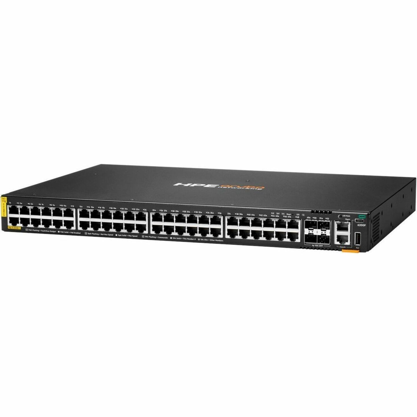Aruba CX 6200F 48G Class 4 PoE 4SFP+ 370W Switch - 48 Ports - Manageable - Gigabit Ethernet, 10 Gigabit Ethernet - 10/100/1000Base-T, 10GBase-X - 3 Layer Supported - Modular - 76 W Power Consumption - 370 W PoE Budget - Twisted Pair, Optical Fiber - PoE Ports - 1U - Rack-mountable, Surface Mount, Cabinet Mount