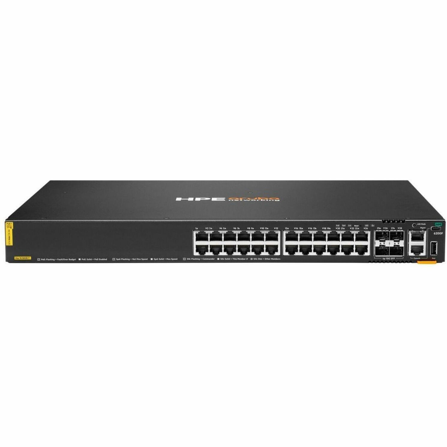 Aruba CX 6200F 24G Class 4 PoE 4SFP+ 370W Switch - 24 Ports - Manageable - Gigabit Ethernet, 10 Gigabit Ethernet - 10/100/1000Base-T, 10GBase-X - 3 Layer Supported - Modular - 65 W Power Consumption - 370 W PoE Budget - Twisted Pair, Optical Fiber - PoE Ports - 1U - Cabinet Mount, Rack-mountable, Surface Mount - TAA Compliant