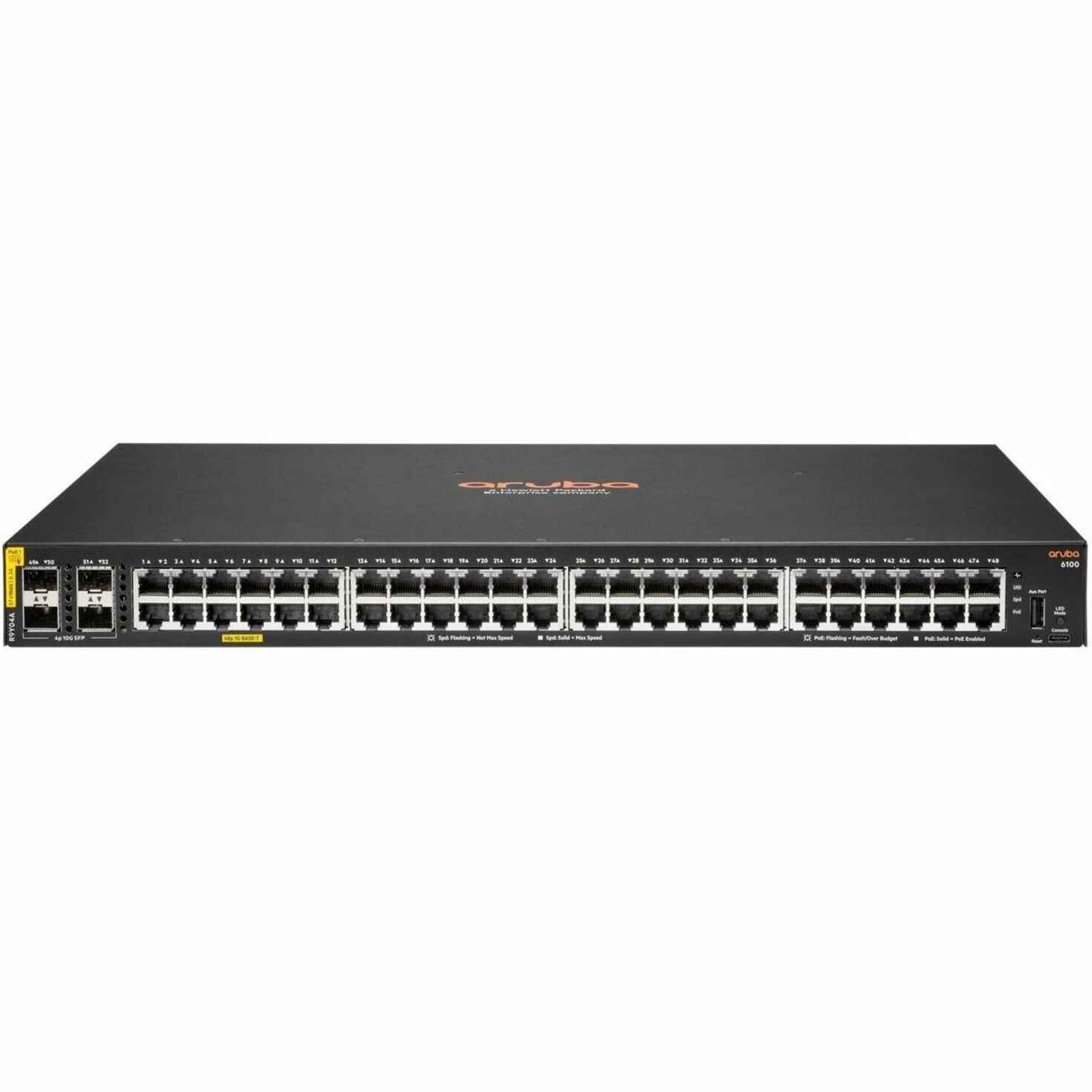 HPE CX 6100 Ethernet Switch - 48 Ports - Manageable - Gigabit Ethernet, 10 Gigabit Ethernet - 10/100/1000Base-T - 2 Layer Supported - Modular - 49.70 W Power Consumption - 740 W PoE Budget - Twisted Pair, Optical Fiber - PoE Ports - Gray - 1U - Rack-mountable, Compact, Wall Mountable