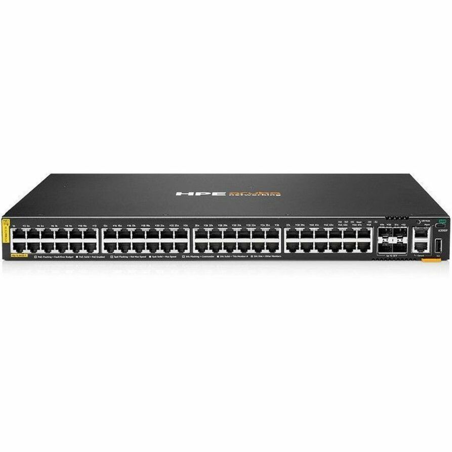 HPE CX 6200F Ethernet Switch - 48 Ports - Manageable - Gigabit Ethernet - 10/100/1000Base-T, 1000Base-X - 3 Layer Supported - Modular - 4 SFP Slots - 44 W Power Consumption - 740 W PoE Budget - Twisted Pair, Optical Fiber - PoE Ports - 1U - Rack-mountable, Cabinet Mount, Surface Mount