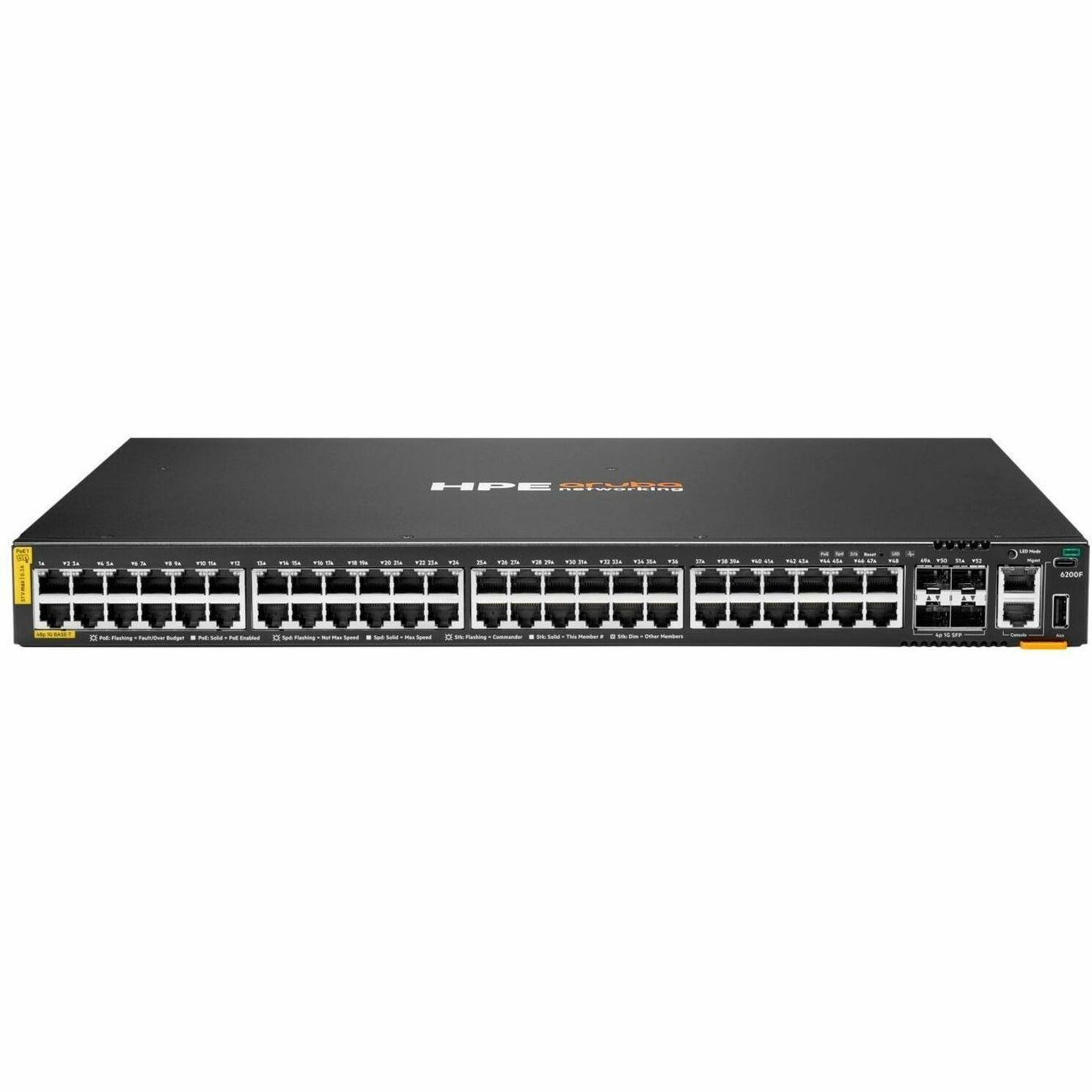 Aruba Networking CX 6200F 48G Class-4 PoE 4SFP 740W Switch - 48 Ports - Manageable - Gigabit Ethernet, Fast Ethernet - 10/100/1000Base-T, 1000Base-X - 3 Layer Supported - Modular - 4 SFP Slots - 76 W Power Consumption - 740 W PoE Budget - Twisted Pair, Optical Fiber - PoE Ports - Rack-mountable