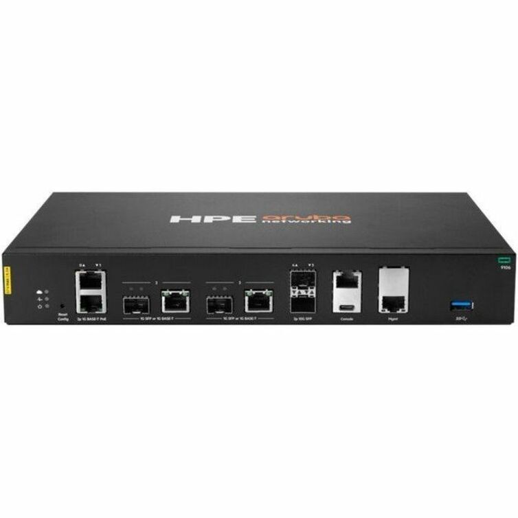 Aruba 9106 Router - 2 Ports - 2 RJ-45 Port(s) - Management Port - 4 SFP+ Slots, SFP (mini-GBIC) Slots - 10 Gigabit Ethernet - 1U - Rack-mountable - 1 Year