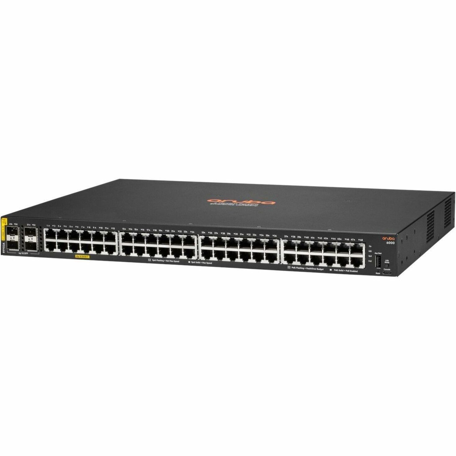 Aruba 6000 48G CL4 4SFP 740W Switch - 48 Ports - Manageable - Gigabit Ethernet - 10/100/1000Base-T, 100/1000Base-X - Refurbished - 3 Layer Supported - Modular - 4 SFP Slots - 49.70 W Power Consumption - 740 W PoE Budget - Twisted Pair, Optical Fiber - PoE Ports - Gray - 1U - Rack-mountable, Cabinet Mount, Surface Mount, Wall Mountable