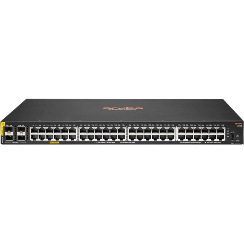 Aruba 6000 48G Class4 PoE 4SFP 370W Switch - 48 Ports - Manageable - Gigabit Ethernet - 10/100/1000Base-T, 100/1000Base-X - Refurbished - 3 Layer Supported - Modular - 4 SFP Slots - 45 W Power Consumption - 370 W PoE Budget - Twisted Pair, Optical Fiber - PoE Ports - 1U - Rack-mountable, Cabinet Mount, Surface Mount, Wall Mountable