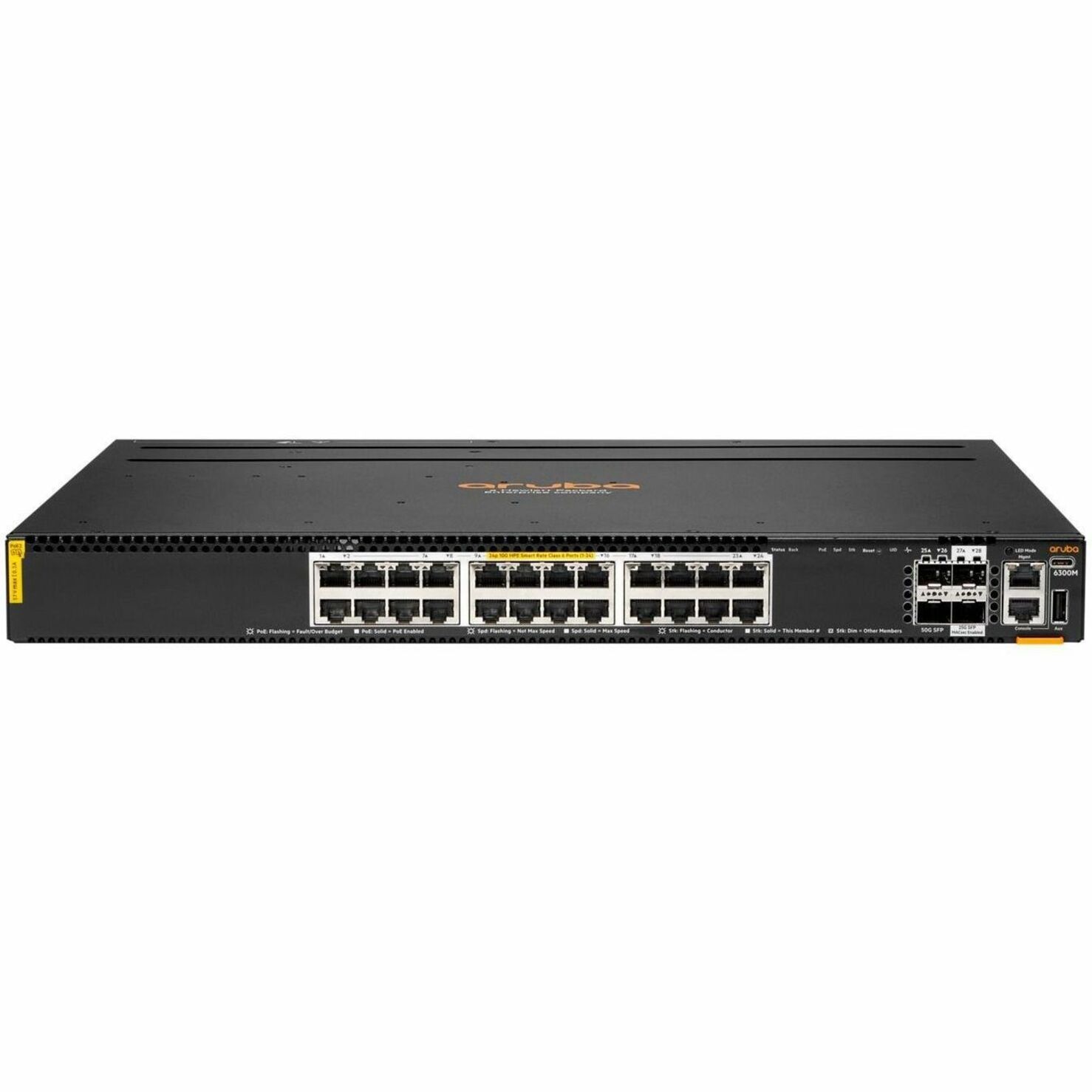 Aruba CX 6300 Ethernet Switch - 24 Ports - Manageable - Gigabit Ethernet, 2.5 Gigabit Ethernet, 5 Gigabit Ethernet, 50 Gigabit Ethernet - 1000Base-T, 2.5GBase-T, 5GBase-T, 50GBase-X - 3 Layer Supported - Twisted Pair, Optical Fiber - Rack-mountable - Lifetime Limited Warranty - TAA Compliant