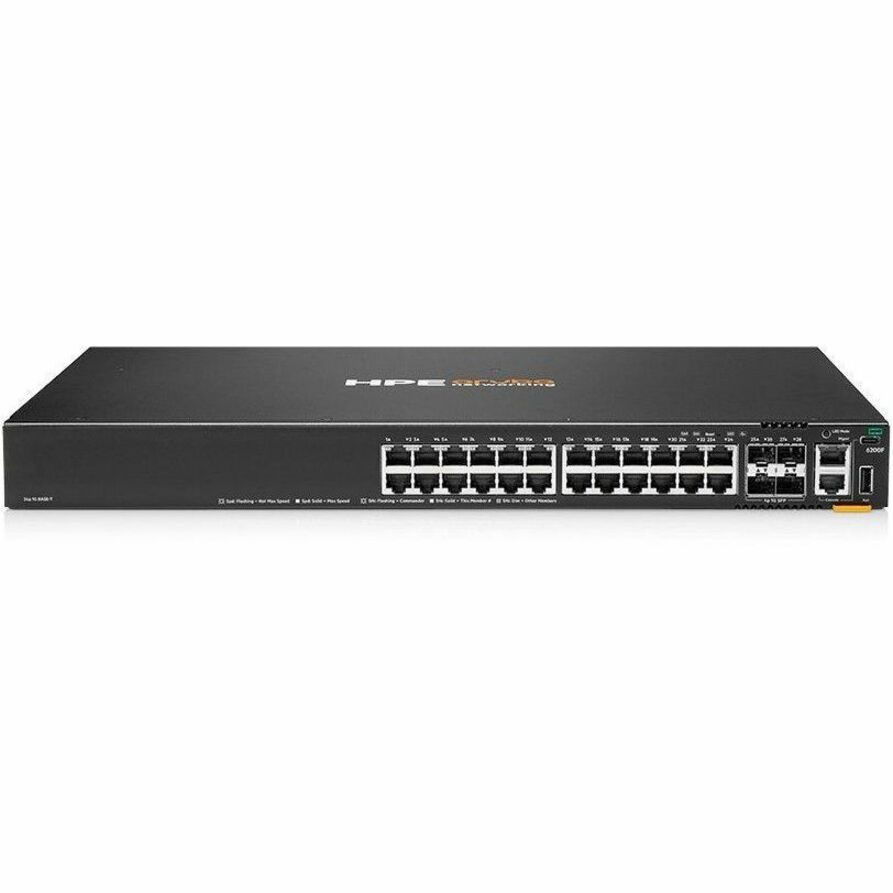 HPE CX 6200F Ethernet Switch - 24 Ports - Manageable - Gigabit Ethernet - 10/100/1000Base-T, 1000Base-X - Refurbished - 3 Layer Supported - Modular - 4 SFP Slots - 44 W Power Consumption - Twisted Pair, Optical Fiber - 1U - Rack-mountable, Cabinet Mount, Surface Mount