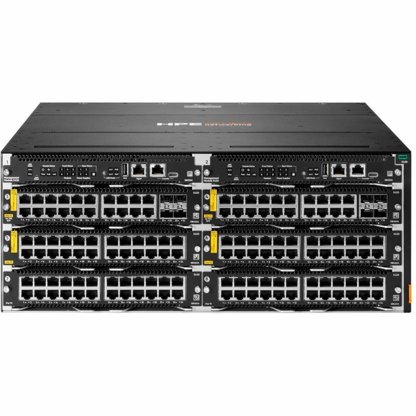 Aruba CX 5420 Switch Chassis - 8 Ports - Manageable - 10 Gigabit Ethernet - 10GBase-T - 3 Layer Supported - Modular - 1600 W Power Consumption - Twisted Pair - PoE Ports - 4U - Rack-mountable