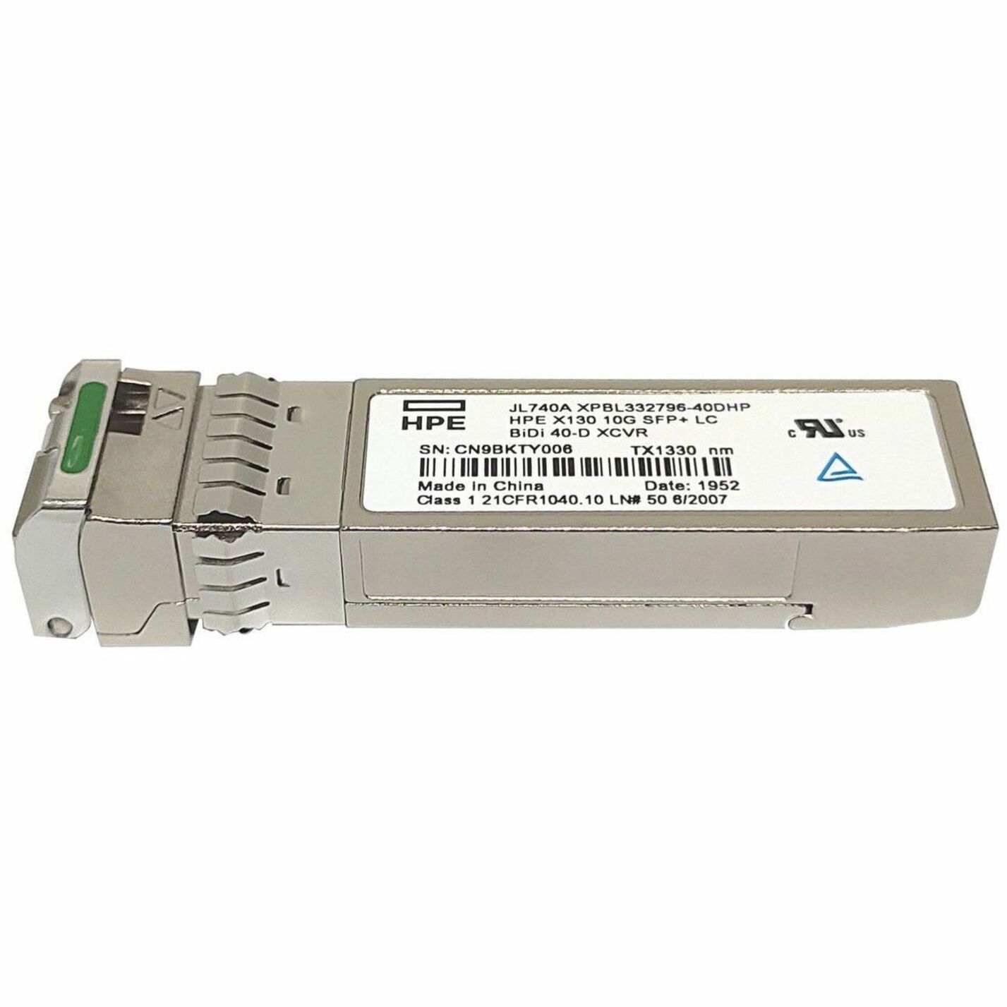 HPE X130 10G SFP+ LC BIDI 40KM-DOWNLINK TRANSCEIVE - For Data Networking, Optical Network - 1 x LC 10GBase-BiD Network - Optical Fiber10 Gigabit Ethernet - 10GBase-BiDi - 10 Gbit/s - 40 km Maximum Distance