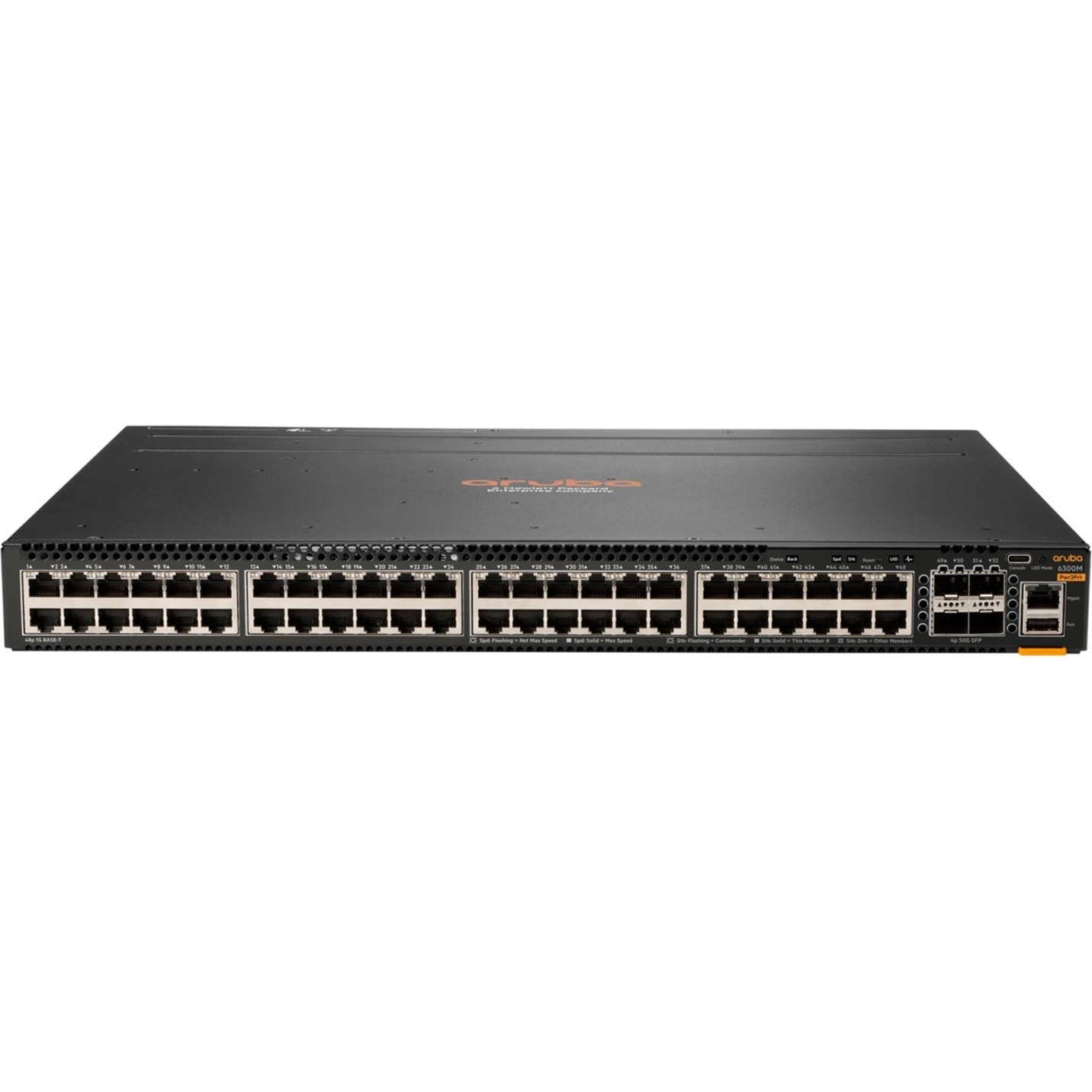 HPE 6300M 48-port 1GbE and 4-port SFP56 Power-to-Port 2 Fan Trays 1 PSU Bundle - 48 Ports - Manageable - Gigabit Ethernet, 50 Gigabit Ethernet - 10/100/1000Base-T, 50GBase-X - Refurbished - 3 Layer Supported - Modular - 75 W Power Consumption - Twisted Pair, Optical Fiber - PoE Ports - 1U - Rack-mountable