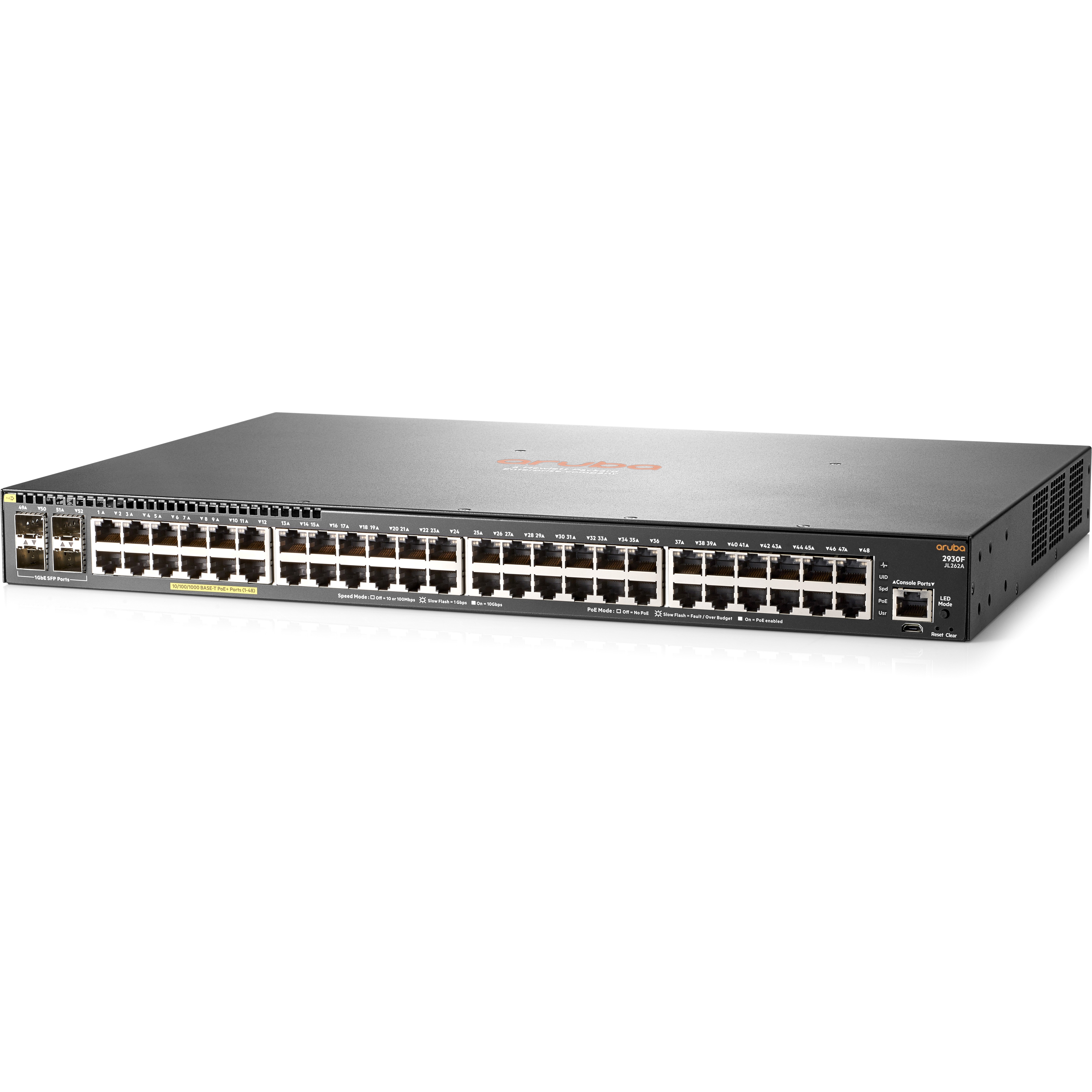 HPE 2930F 48G PoE+ 4SFP Switch - 48 Ports - Manageable - Gigabit Ethernet - 10/100/1000Base-T, 1000Base-X - Refurbished - 3 Layer Supported - Modular - 4 SFP Slots - Twisted Pair, Optical Fiber - 1U - Desktop, Rack-mountable