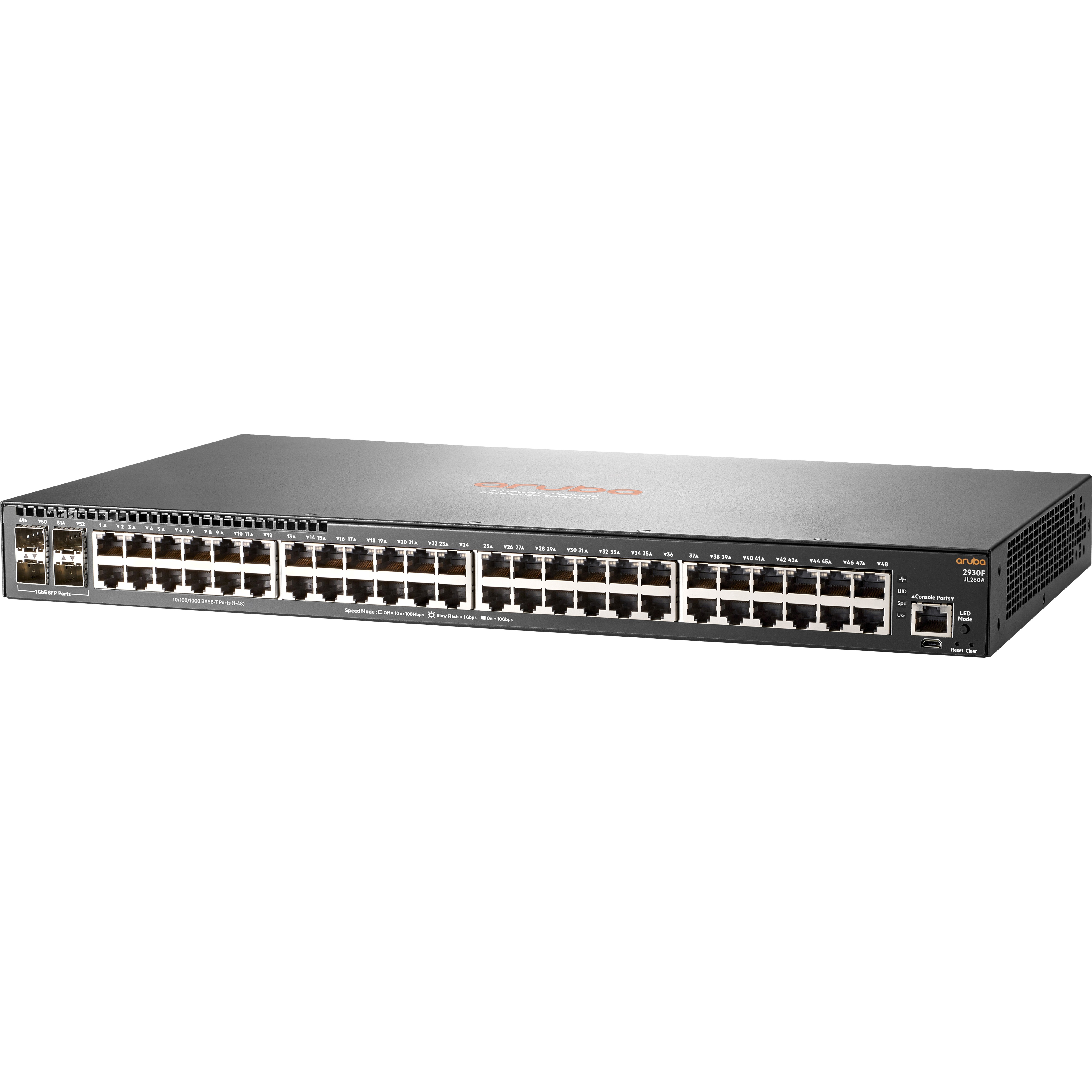 HPE Aruba 2930F 48G 4SFP Switch - 48 Ports - Manageable - Gigabit Ethernet - 1000Base-X, 10/100/1000Base-TX - Refurbished - 3 Layer Supported - Modular - 4 SFP Slots - Twisted Pair, Optical Fiber - 1U - Rack-mountable, Desktop