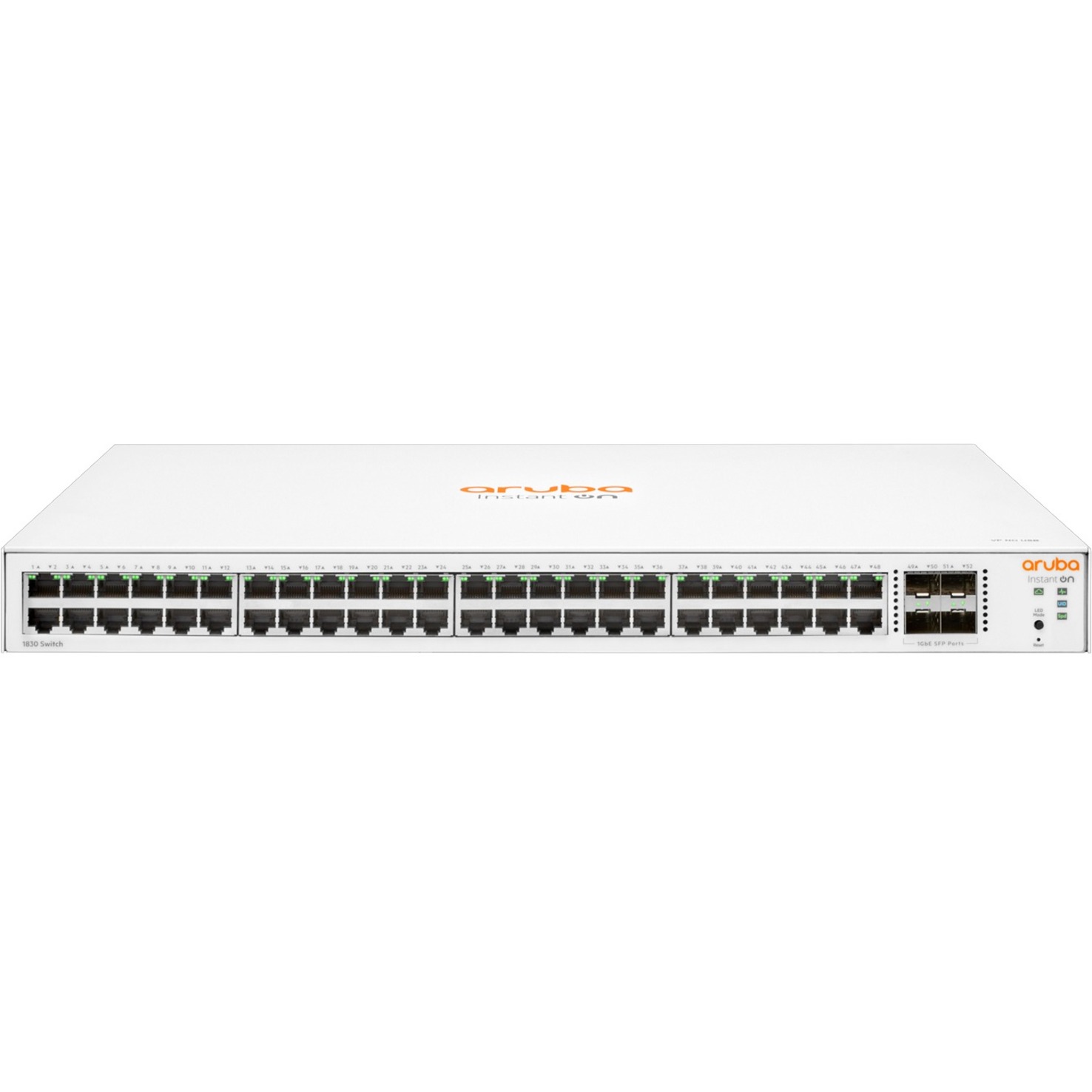 HPE Instant On 1830 48G 4SFP Switch - 48 Ports - Manageable - Gigabit Ethernet - 10/100/1000Base-T, 100/1000Base-X - 2 Layer Supported - Modular - 4 SFP Slots - 17.70 W Power Consumption - Twisted Pair, Optical Fiber - Rack-mountable, Cabinet Mount, Table Top, Wall Mountable, Under Table