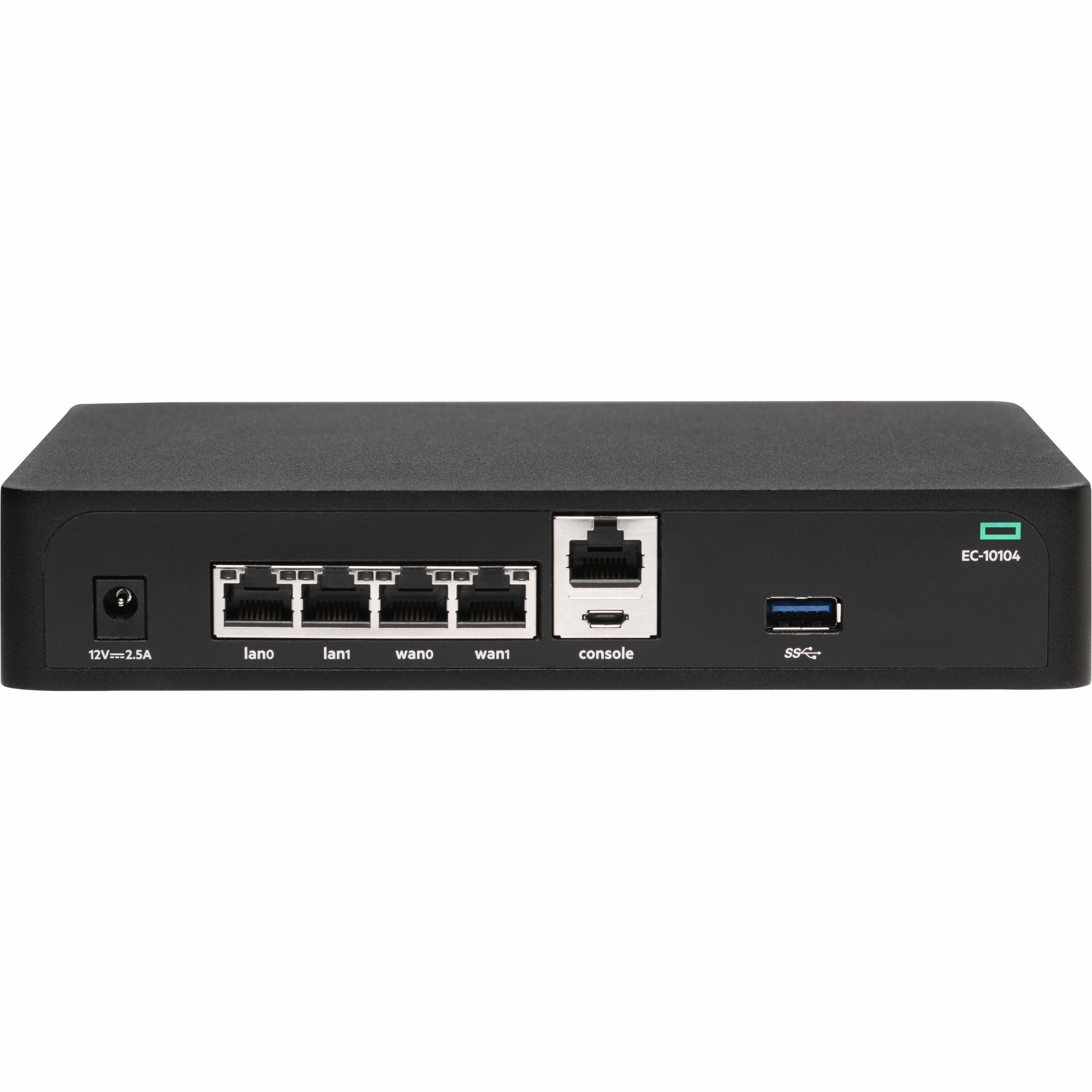 Aruba EdgeConnect EC-10104-NFR Router - 4 Ports - 2 RJ-45 Port(s) - 2 WAN Port(s) - Management Port - Gigabit Ethernet - IEEE 802.1Q, IEEE 802.3i, IEEE 802.3u, IEEE 802.1ab - 1U - Rack-mountable, Desktop
