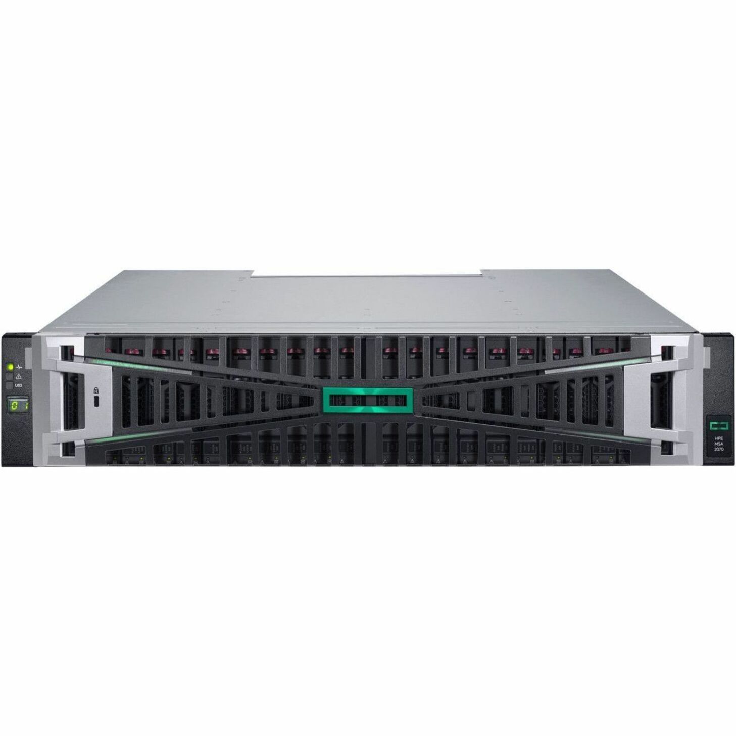 HPE MSA 2070 SAN Storage System - 24 x HDD Supported - 0 x HDD Installed - 24 x SSD Supported - 0 x SSD Installed - Clustering Supported - 2 x 12Gb/s SAS Controller - RAID Supported - 0, 1, 5, 6, 10 RAID Levels - 24 x Total Bays - 24 x 2.5" Bay - Gigabit Ethernet, 10 Gigabit Ethernet - Network (RJ-45) - SNMP, SSH, SMTP, FTP, SFTP, HTTP, HTTPS, Telnet, iSCSI, IPv4, IPv6 - 2U - Rack-mountable - TAA Compliant