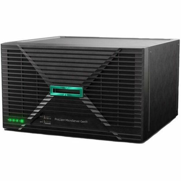 HPE ProLiant MicroServer Gen11 Ultra Micro Tower Server - 1 Xeon E-2414 2.60 GHz - 16 GB RAM - Serial ATA/600 Controller - Intel C262 Chip - 1 Processor Support - 128 GB RAM Support - DDR5 SDRAM - Gigabit Ethernet - 4 x Total Bay(s) - 4 x LFF Bay(s) - 1 x 180 W