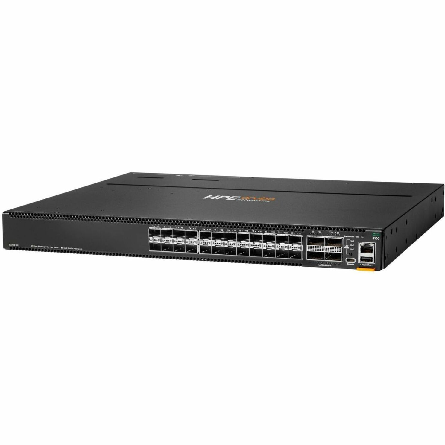 Aruba CX 8100 24XF4C Ethernet Switch - Manageable - 10 Gigabit Ethernet, 100 Gigabit Ethernet - 10GBase-X, 100GBase-X, 40GBase-X, 1000Base-X - 3 Layer Supported - Modular - 375 W Power Consumption - Optical Fiber - 1U - Surface Mount, Cabinet Mount, Rack-mountable - Lifetime Limited Warranty - TAA Compliant