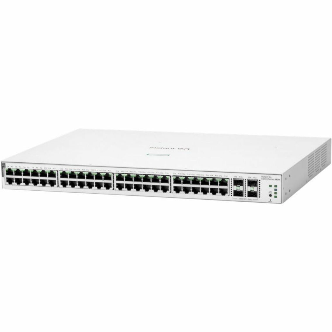 Aruba Instant On 1930 48G Class4 PoE 4SFP/SFP+ 370W Switch - 48 Ports - Manageable - Gigabit Ethernet, 10 Gigabit Ethernet - 10/100/1000Base-T, 10GBase-X - 2 Layer Supported - Modular - 520 W Power Consumption - 370 W PoE Budget - Optical Fiber, Twisted Pair - PoE Ports - 1U - Rack-mountable, Wall Mountable, Table Top, Cabinet Mount, Under Table - Lifetime Limited Warranty