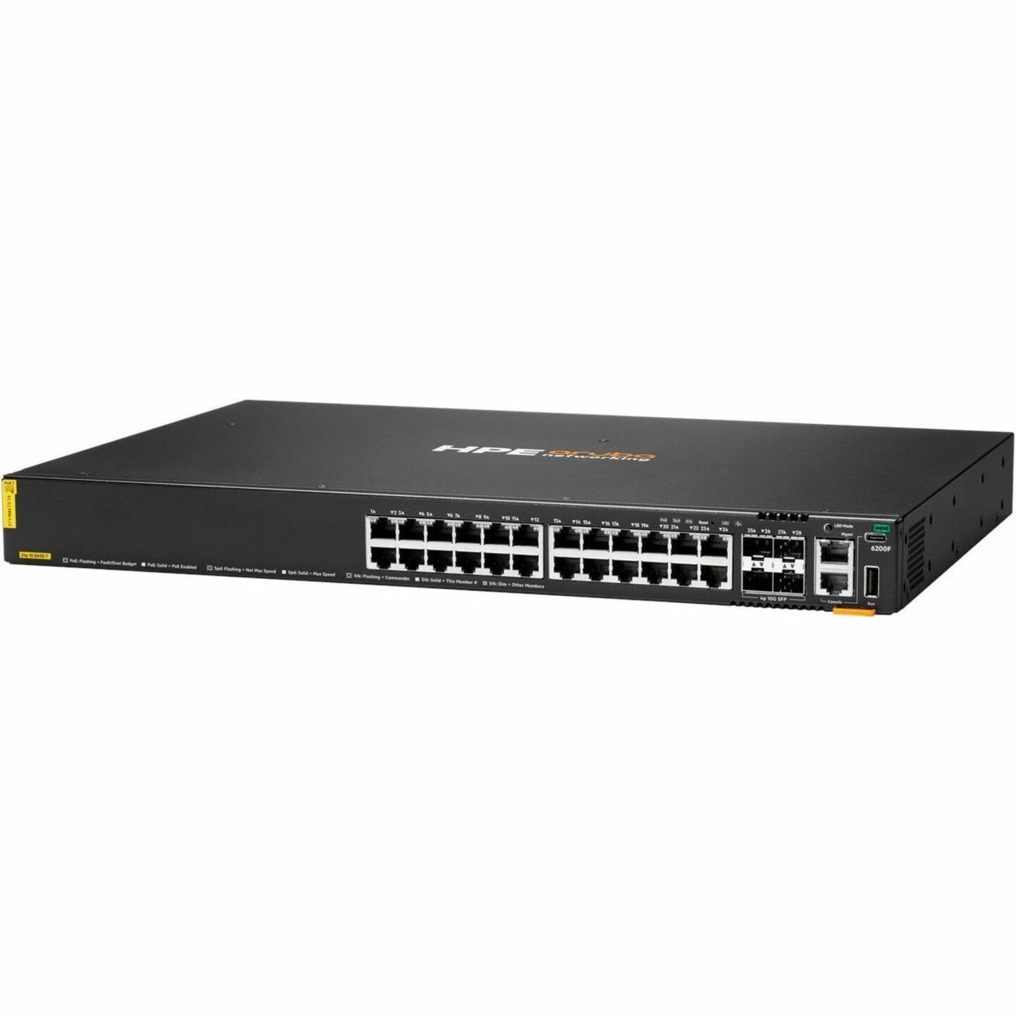 Aruba Aruba Networking CX 6200F 24G Class-4 PoE 4SFP+ 370W Switch - 24 Ports - Manageable - Gigabit Ethernet - 10/100/1000Base-T, 1000Base-X, 10GBase-X - 3 Layer Supported - 4 SFP Slots - 65 W Power Consumption - 370 W PoE Budget - Twisted Pair, Optical Fiber - PoE Ports