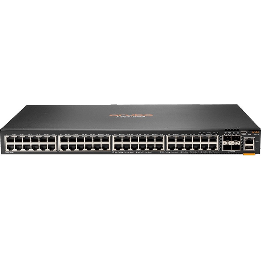HPE 6300F 48-port 1GbE and 4-port SFP56 Switch - 48 Ports - Manageable - Gigabit Ethernet, 50 Gigabit Ethernet - 10/100/1000Base-T, 50GBase-X - 3 Layer Supported - Modular - 4 SFP Slots - 52 W Power Consumption - Optical Fiber, Twisted Pair - 1U - Rack-mountable, Cabinet Mount, Surface Mount - TAA Compliant