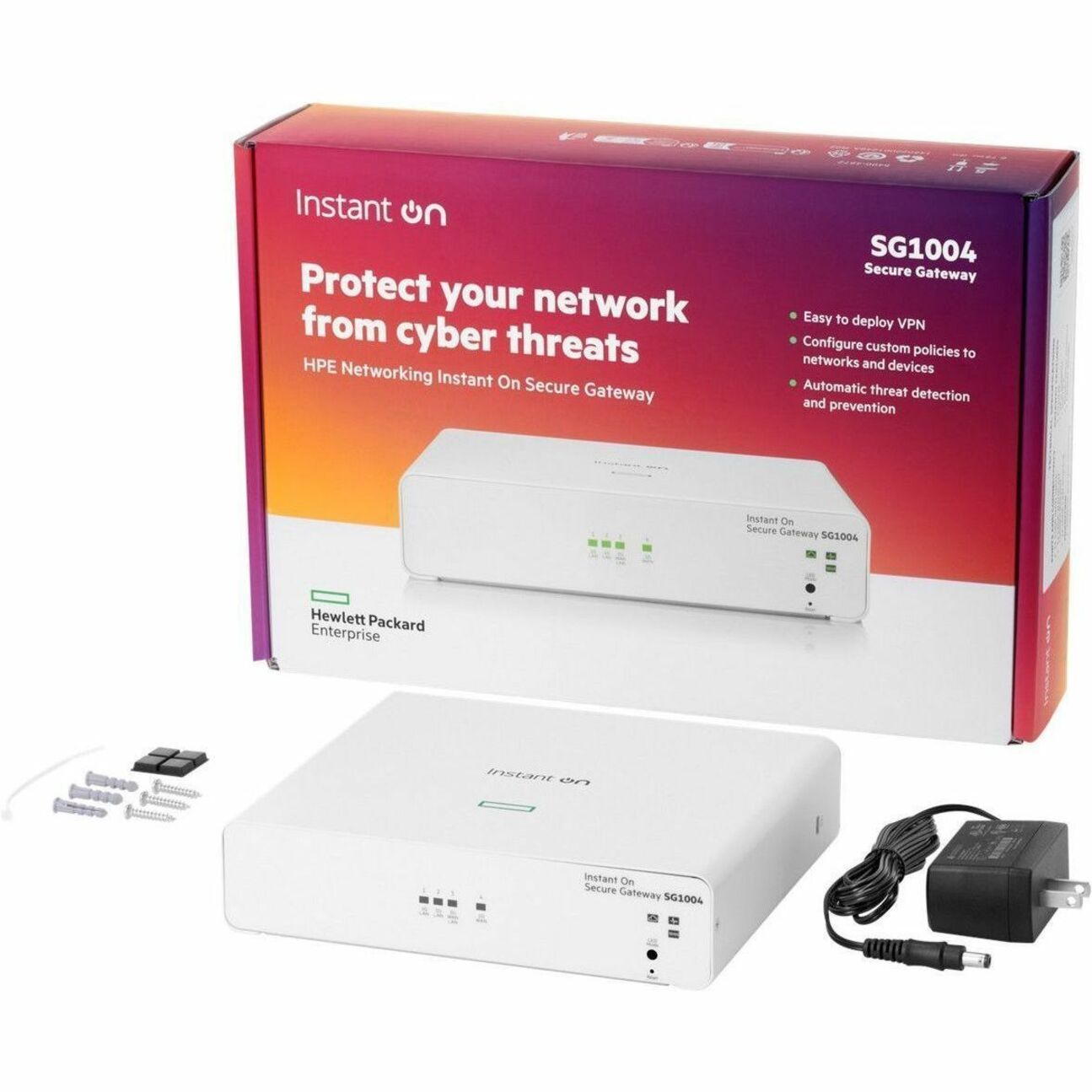 Aruba Networking Instant On Secure Gateway 4-port Gigabit SG1004 (S0G33A) - 4 Ports - 3 RJ-45 Port(s) - 1 WAN Port(s) - Gigabit Ethernet - Tabletop, Wall Mountable - 2 Year