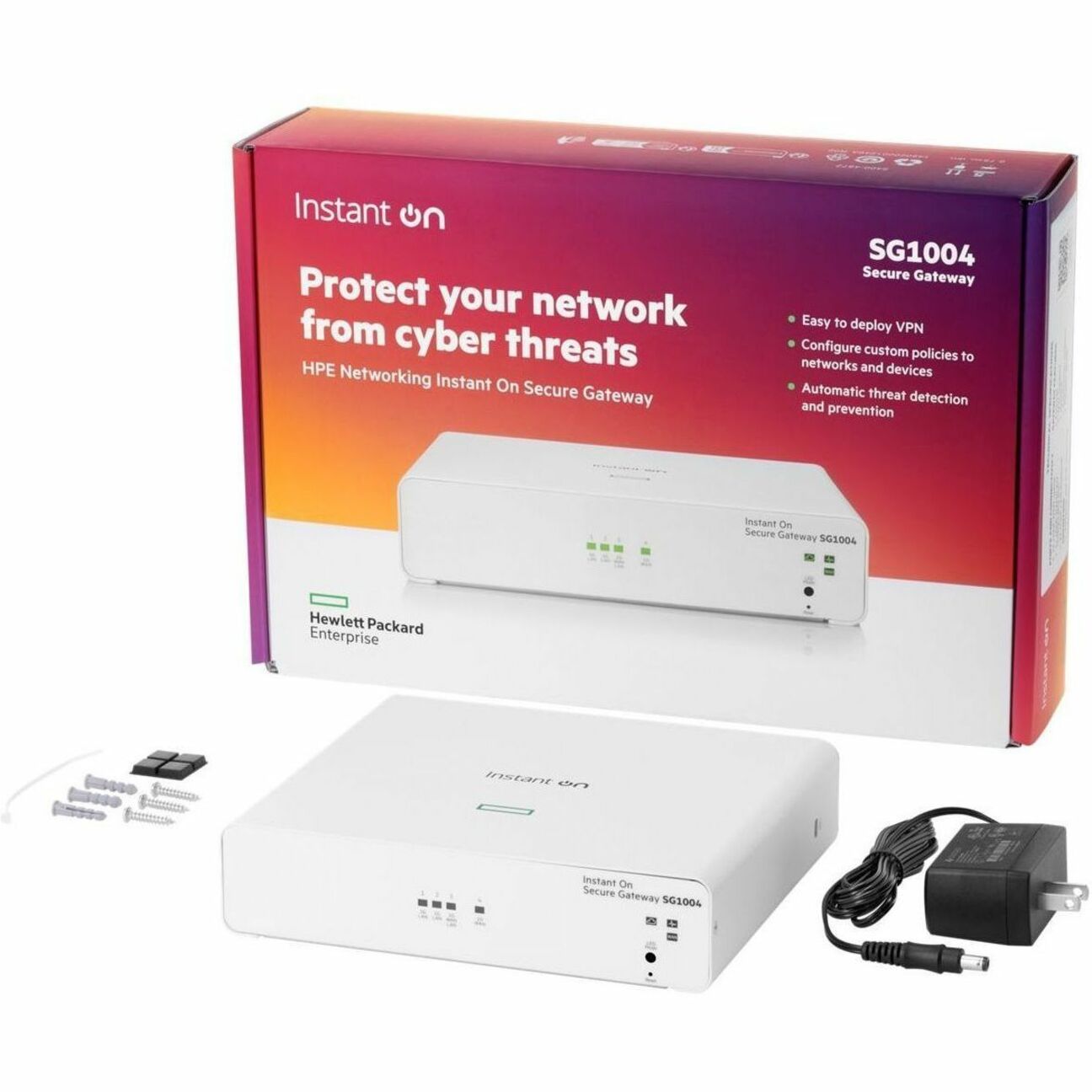 Aruba Networking Instant On Secure Gateway 4-port Gigabit SG1004 (S0G33A) - 4 Ports - 3 RJ-45 Port(s) - 1 WAN Port(s) - Gigabit Ethernet - Tabletop, Wall Mountable - 2 Year