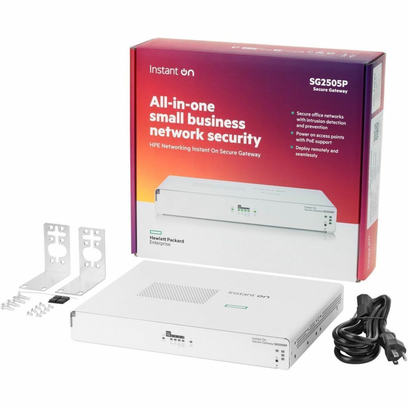 HPE Networking Instant On Secure Gateway SG2505P (S0G34A) - 5 Ports - 4 RJ-45 Port(s) - 1 WAN Port(s) - PoE Ports - Slots4 GB - 2.5 Gigabit Ethernet - IEEE 802.3at, IEEE 802.3af - Tabletop, Wall Mountable, Rack-mountable - 2 Year