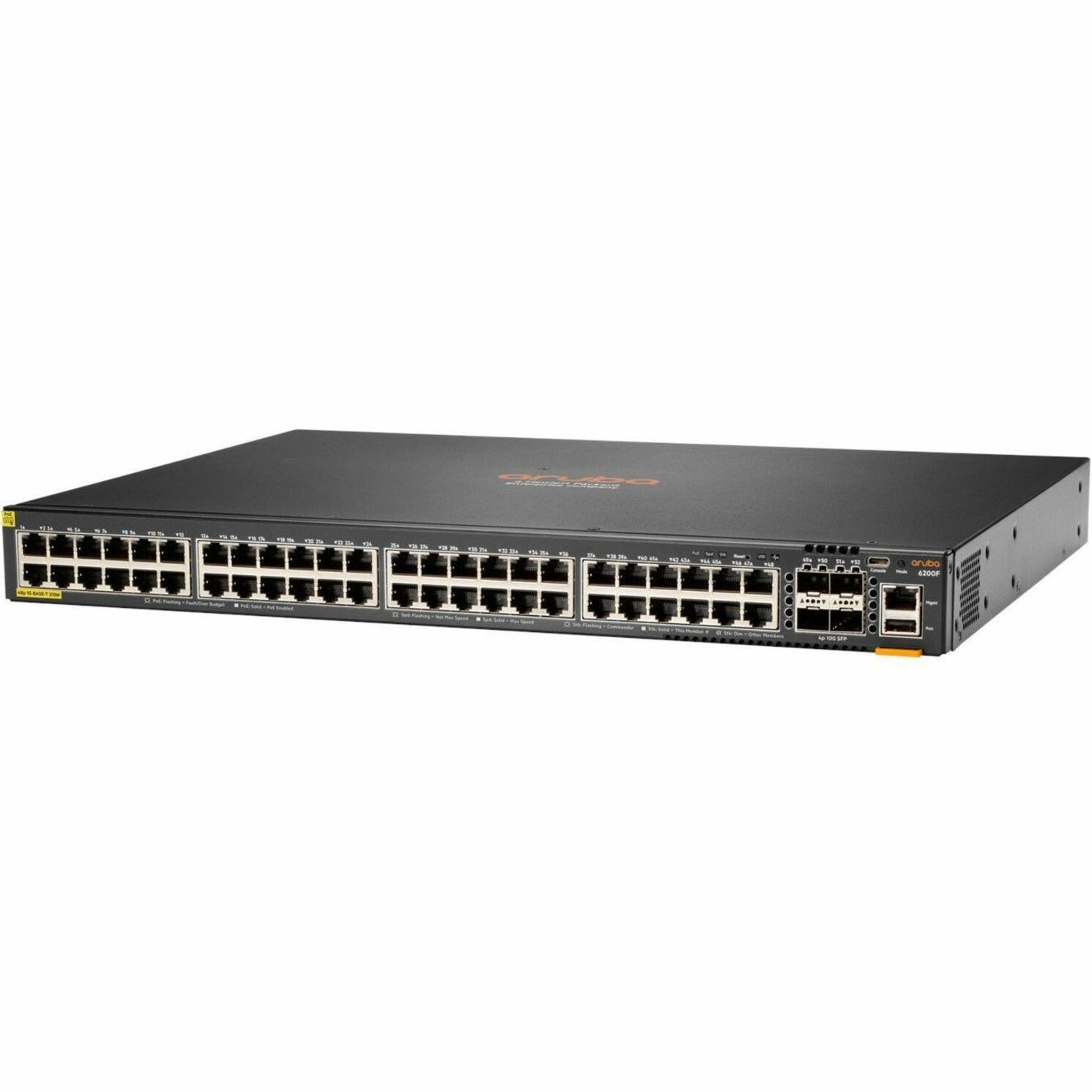 Aruba CX 6200F 48G Class 4 PoE 4SFP+ 370W Switch - 48 Ports - Manageable - Gigabit Ethernet, 10 Gigabit Ethernet - 10/100/1000Base-T, 10GBase-X - Refurbished - 3 Layer Supported - Modular - 4 SFP Slots - 60 W Power Consumption - 370 W PoE Budget - Twisted Pair, Optical Fiber - PoE Ports - 1U - Rack-mountable, Surface Mount, Cabinet Mount