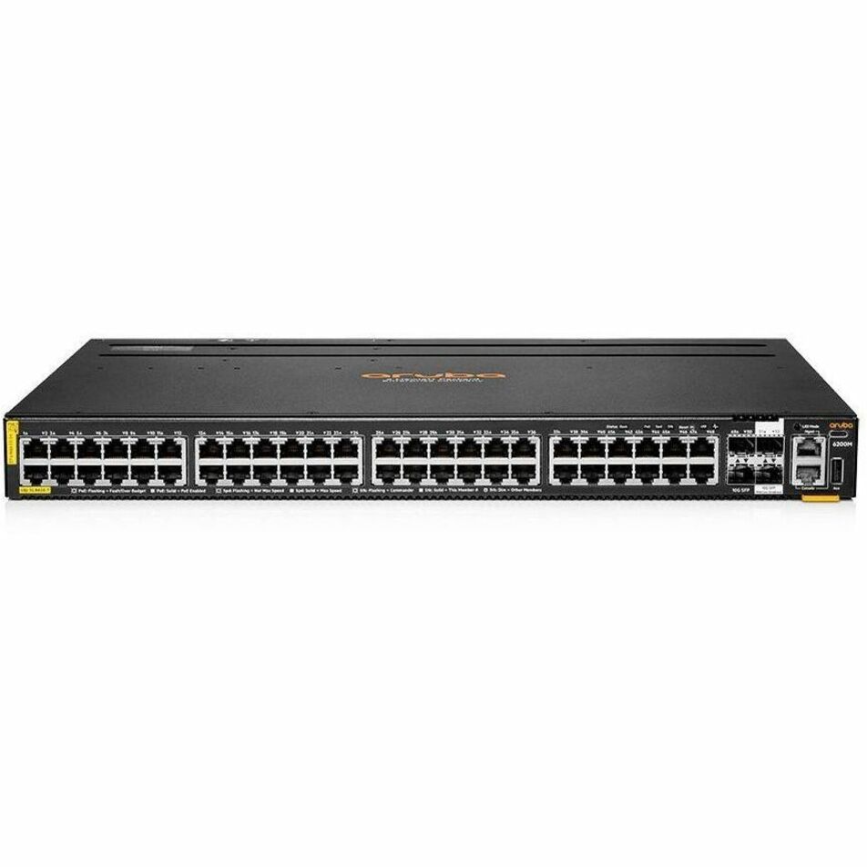 HPE CX 6200F Ethernet Switch - 48 Ports - Manageable - Gigabit Ethernet - 10/100/1000Base-T, 1000Base-X - Refurbished - 3 Layer Supported - Modular - 4 SFP Slots - 76 W Power Consumption - 740 W PoE Budget - Optical Fiber, Twisted Pair - PoE Ports - 1U - Rack-mountable, Surface Mount, Cabinet Mount - TAA Compliant
