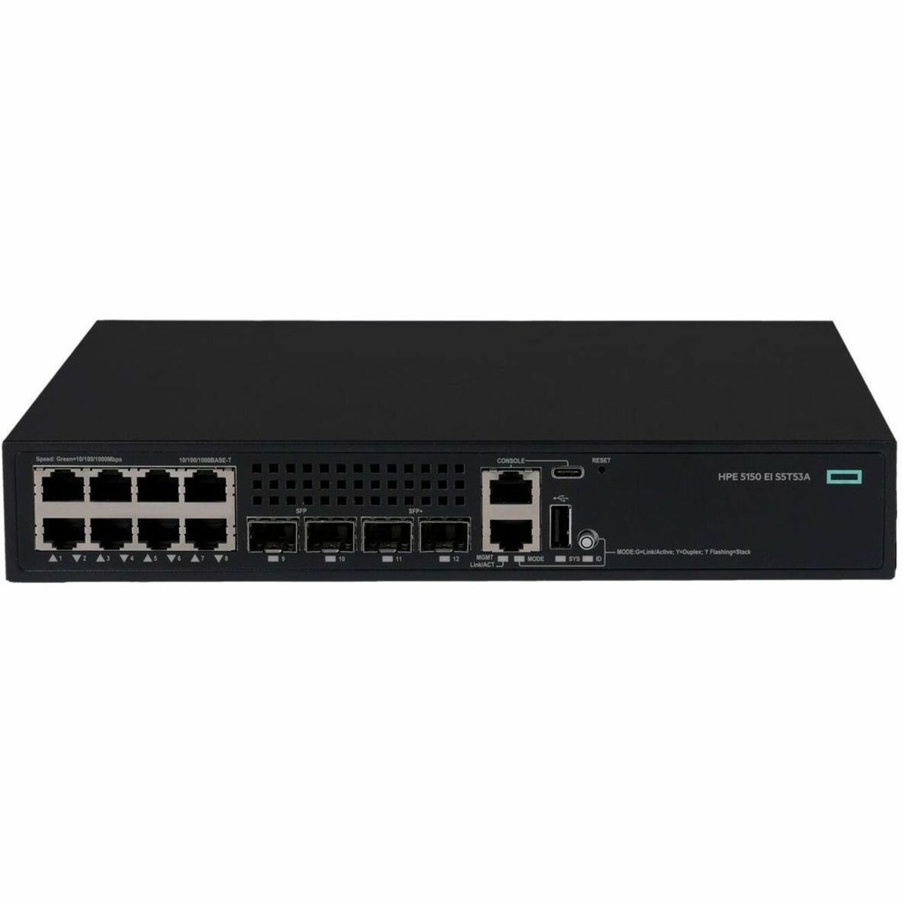 HPE Comware Switch 8p 10M/100M/1G 2p SFP 1G 2p SFP+ 1G/10G 5150EI - 8 Ports - Manageable - 10 Gigabit Ethernet, Gigabit Ethernet - 10/100/1000Base-T, 1000Base-X, 10GBase-X - 3 Layer Supported - 2 SFP Slots - 16 W Power Consumption - Twisted Pair, Optical Fiber - Lifetime Limited Warranty