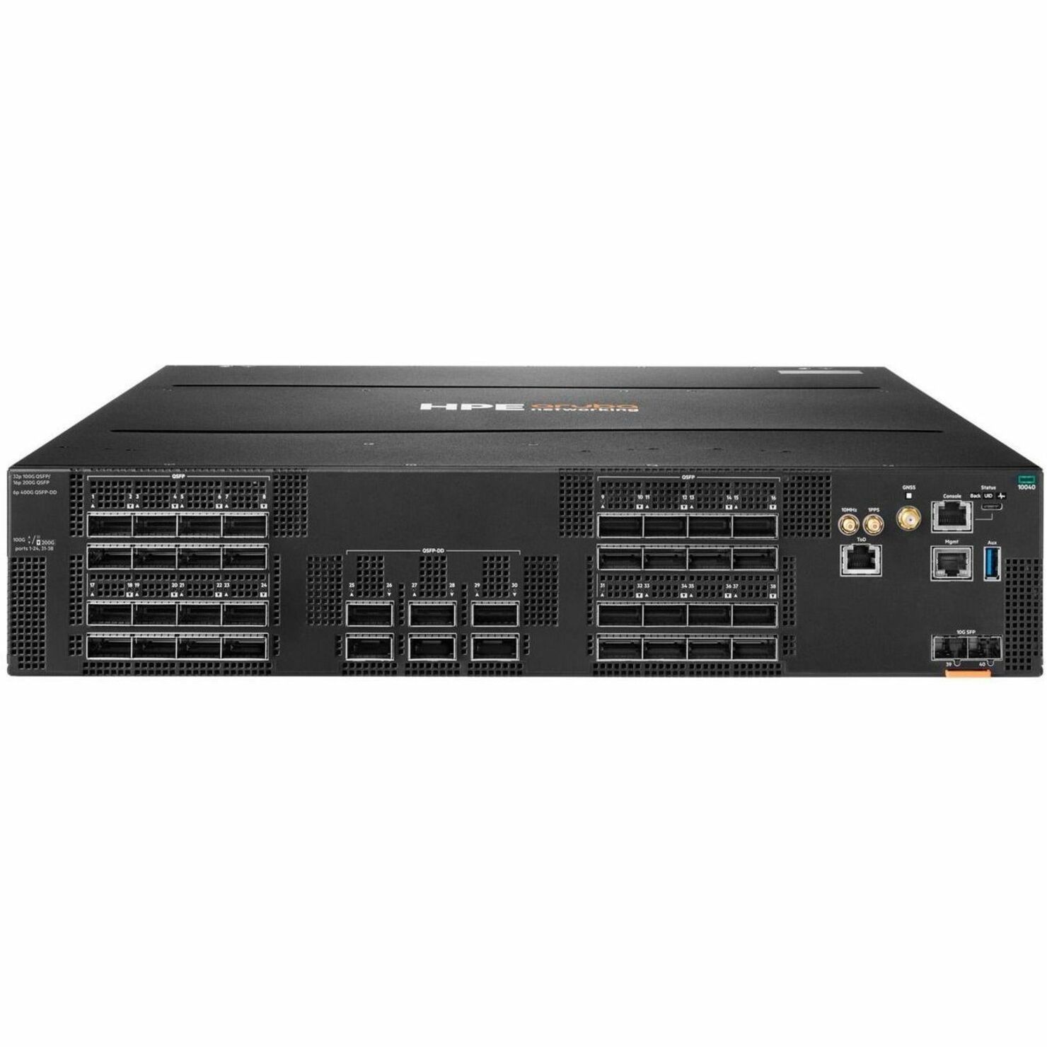 Aruba CX 10040 32p QSFP28 100G 6p QSFP-DD 400G Back-to-Front 4xFan 2xPSU AC TAA Bdl - Manageable - 100 Gigabit Ethernet, 400 Gigabit Ethernet, 10 Gigabit Ethernet - 100GBase-X, 10GBase-X - 3 Layer Supported - 1700 W Power Consumption - Optical Fiber - 2U - Rack-mountable - TAA Compliant