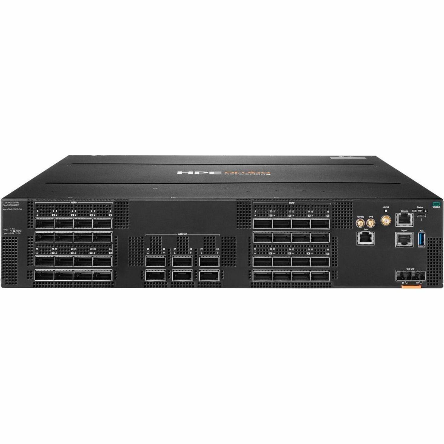 Aruba CX 10040 32p QSFP28 100G 6p QSFP-DD 400G Back-to-Front 4xFan 2xPSU AC TAA Bdl - Manageable - 100 Gigabit Ethernet, 400 Gigabit Ethernet, 10 Gigabit Ethernet - 100GBase-X, 10GBase-X - 3 Layer Supported - 1700 W Power Consumption - Optical Fiber - 2U - Rack-mountable - 1 Year Limited Warranty - TAA Compliant