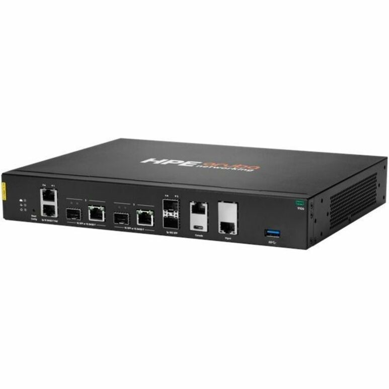 Aruba 9106 Router - 4 Ports - 3 RJ-45 Port(s) - 1 WAN Port(s) - PoE Ports - Management Port - 4 SFP (mini-GBIC) Slots, SFP+ Slots - 10 Gigabit Ethernet - Desktop