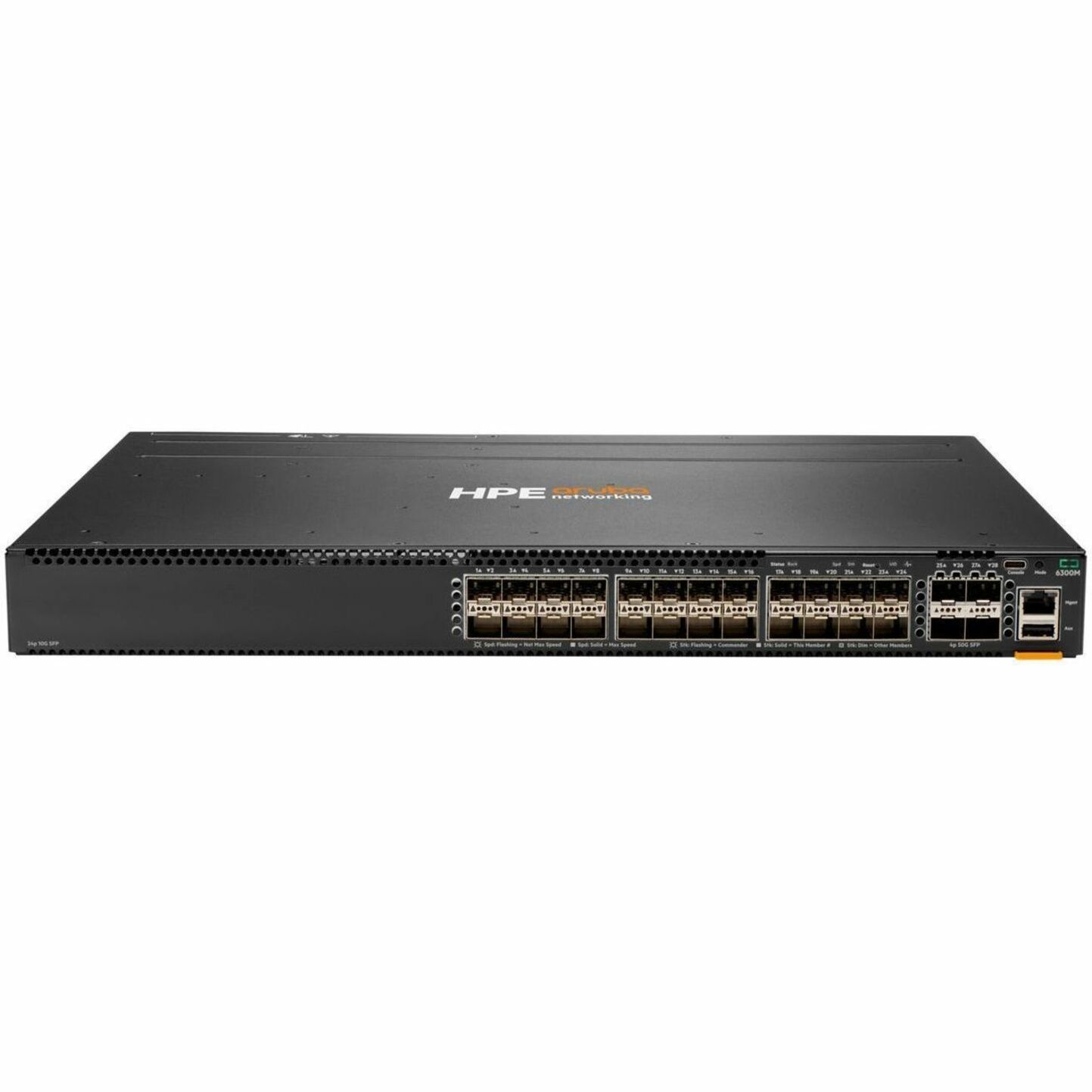 Aruba CX 6300M 24p SFP+ 1G/10G 4p SFP56 50G 2xFan PSU Bundle - Manageable - Gigabit Ethernet, 10 Gigabit Ethernet, 25 Gigabit Ethernet, 50 Gigabit Ethernet - 1000Base-X, 10GBase-X, 25GBase-X, 50GBase-X - 3 Layer Supported - 85 W Power Consumption - Optical Fiber - 1U - Rack-mountable
