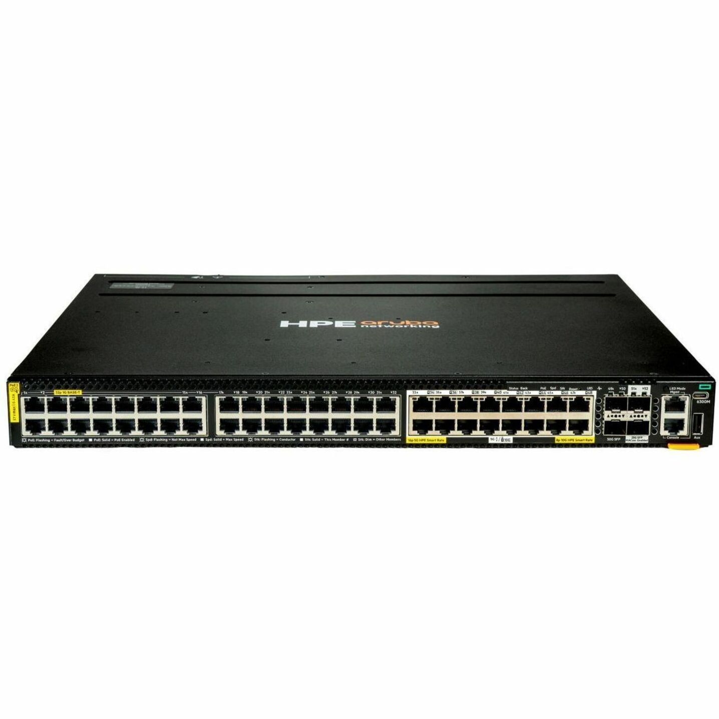 Aruba CX 6300M Ethernet Switch - 48 Ports - Manageable - Gigabit Ethernet, 10 Gigabit Ethernet, 25 Gigabit Ethernet, 50 Gigabit Ethernet - 1000Base-T, 10GBase-X, 25GBase-X, 50GBase-X - 3 Layer Supported - 135 W Power Consumption - 2880 W PoE Budget - Twisted Pair, Optical Fiber - PoE Ports - 1U - Rack-mountable - TAA Compliant
