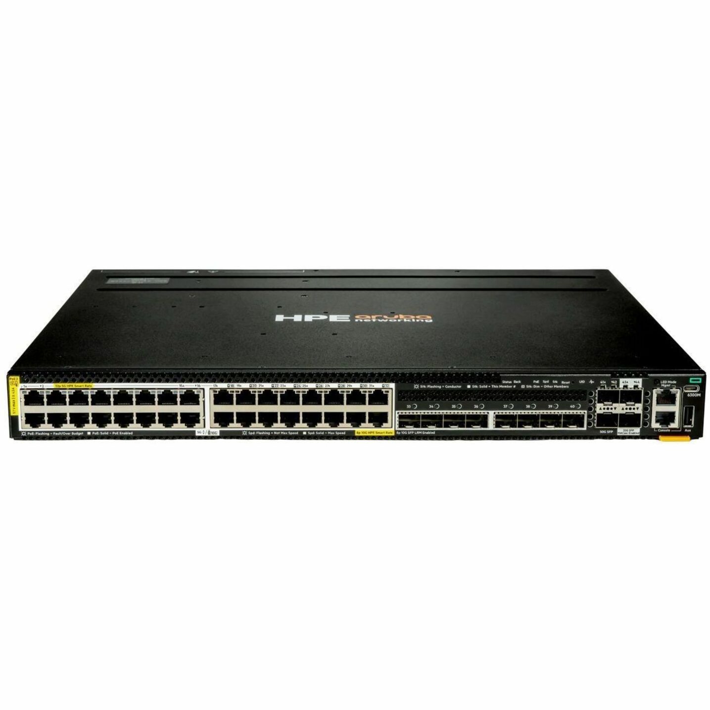 Aruba CX 6300M Ethernet Switch - 32 Ports - Manageable - 5 Gigabit Ethernet, 10 Gigabit Ethernet, 25 Gigabit Ethernet, 50 Gigabit Ethernet - 5GBase-T, 10GBase-X, 25GBase-X, 50GBase-X - 3 Layer Supported - 159 W Power Consumption - 2880 W PoE Budget - Twisted Pair, Optical Fiber - PoE Ports - 1U - Rack-mountable