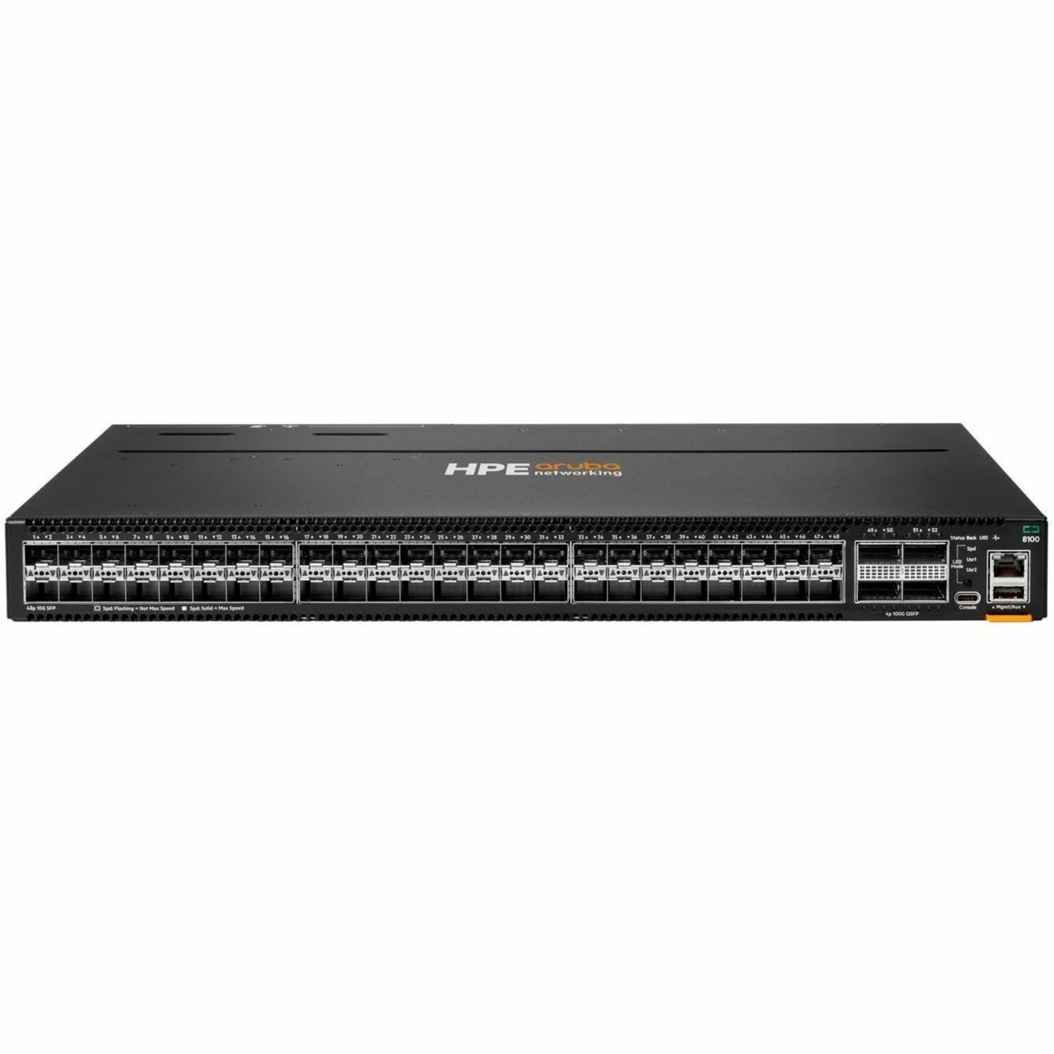 Aruba CX 8100 48x10G SFP+ 4x40/100G QSFP28 FB Airflow 3Fan 2AC PSU Switch Bdl - Manageable - Gigabit Ethernet, 10 Gigabit Ethernet, 40 Gigabit Ethernet, 100 Gigabit Ethernet - 1000Base-X, 10GBase-X, 40GBase-X, 100GBase-X - 3 Layer Supported - 450 W Power Consumption - Optical Fiber - 1U - Rack-mountable, Compact - Lifetime Limited Warranty