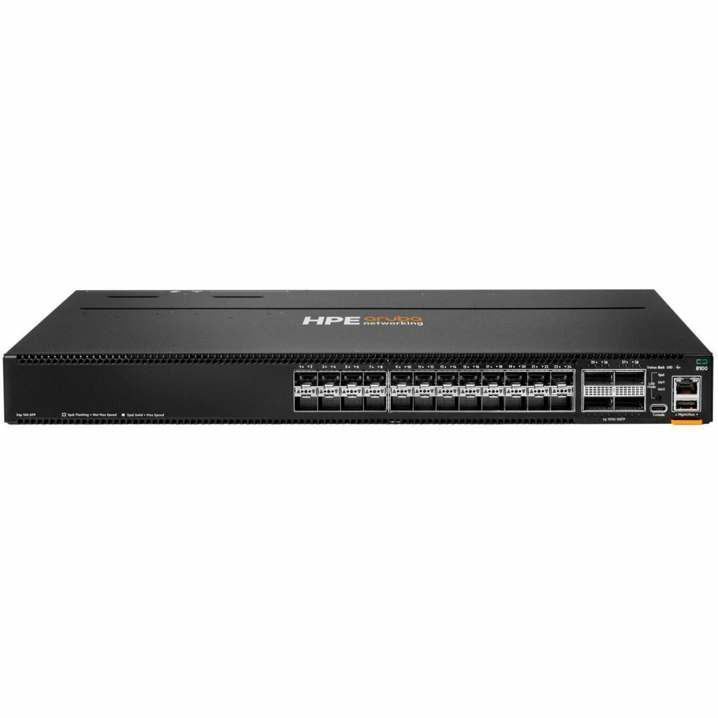 Aruba CX 8100 24p SFP+ 25G 4p QSFP28 100G Backto-Front 3xFan 2xAC Bundle - Manageable - Gigabit Ethernet, 10 Gigabit Ethernet, 40 Gigabit Ethernet, 100 Gigabit Ethernet, 25 Gigabit Ethernet - 1000Base-X, 10GBase-X, 40GBase-X, 100GBase-X, 25GBase-X - 3 Layer Supported - 500 W Power Consumption - Optical Fiber - 1U - Compact, Rack-mountable