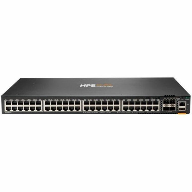 HPE 6300F 48-port 1GbE and 4-port SFP56 Switch - 48 Ports - Manageable - Gigabit Ethernet, 50 Gigabit Ethernet - 10/100/1000Base-T, 50GBase-X - 3 Layer Supported - Modular - 4 SFP Slots - 74 W Power Consumption - Twisted Pair, Optical Fiber - 1U - Rack-mountable - Lifetime Limited Warranty