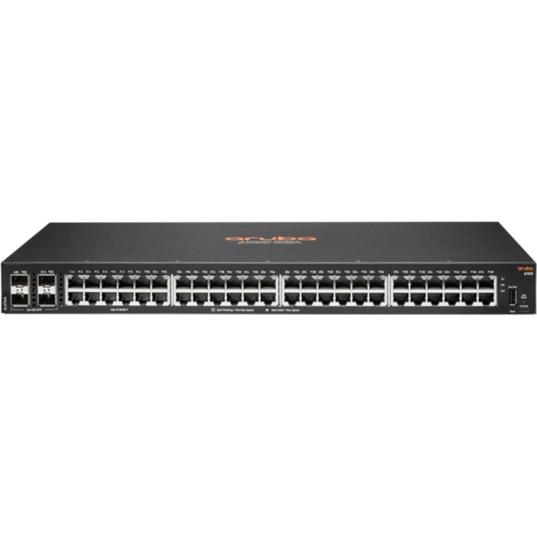 HPE 6100 48G 4SFP+ Switch - 48 Ports - Gigabit Ethernet, 10 Gigabit Ethernet - 10/100/1000Base-T, 10GBase-X - 3 Layer Supported - Modular - 44.20 W Power Consumption - Twisted Pair, Optical Fiber - 1U - Rack-mountable, Wall Mountable