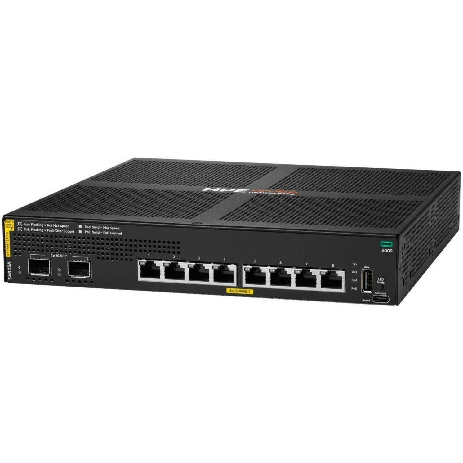 Aruba CX 6000 8p 10M/100M/1G Class4 PoE 2p SFP 1G 67W Switch - 8 Ports - Manageable - Gigabit Ethernet - 10/100/1000Base-T, 1000Base-X - 2 Layer Supported - 2 SFP Slots - 98 W Power Consumption - 67 W PoE Budget - Twisted Pair, Optical Fiber - PoE Ports - Compact - Lifetime Limited Warranty