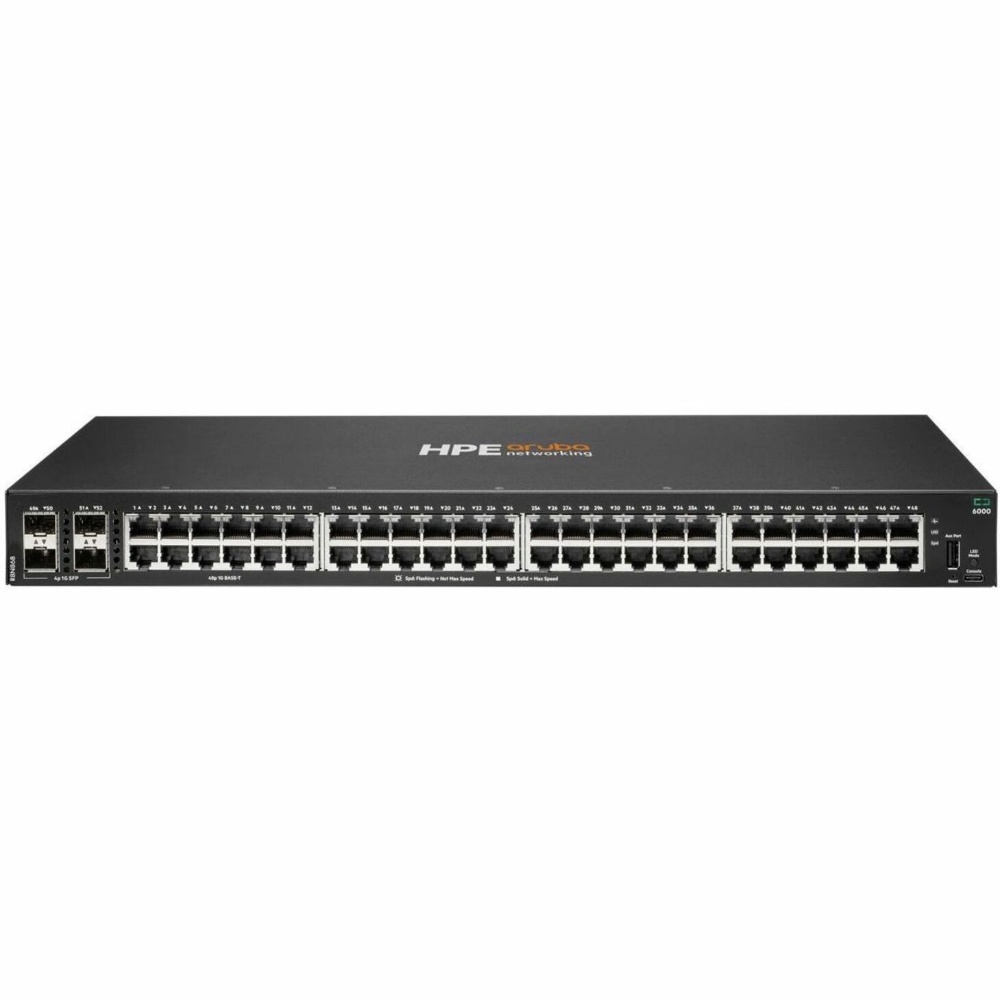 Aruba CX 6000 48p 10M/100M/1G 4p SFP 1G Switch - 48 Ports - Manageable - Gigabit Ethernet - 10/100/1000Base-T, 1000Base-X - 2 Layer Supported - 4 SFP Slots - 35.20 W Power Consumption - Twisted Pair, Optical Fiber - 1U - Rack-mountable - Lifetime Limited Warranty