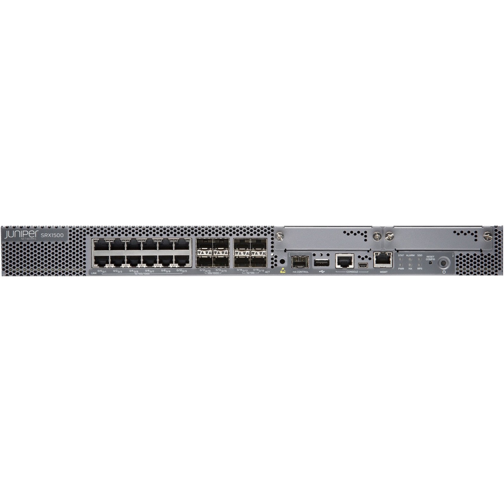 Juniper SRX1500 Network Security/Firewall Appliance - 12 Port - 10/100/1000Base-T - Gigabit Ethernet - AES (256-bit), DES, MD5, SHA-1, 3DES, SHA-256 - 12 x RJ-45 - 11 Total Expansion Slots - 1U - Rack-mountable