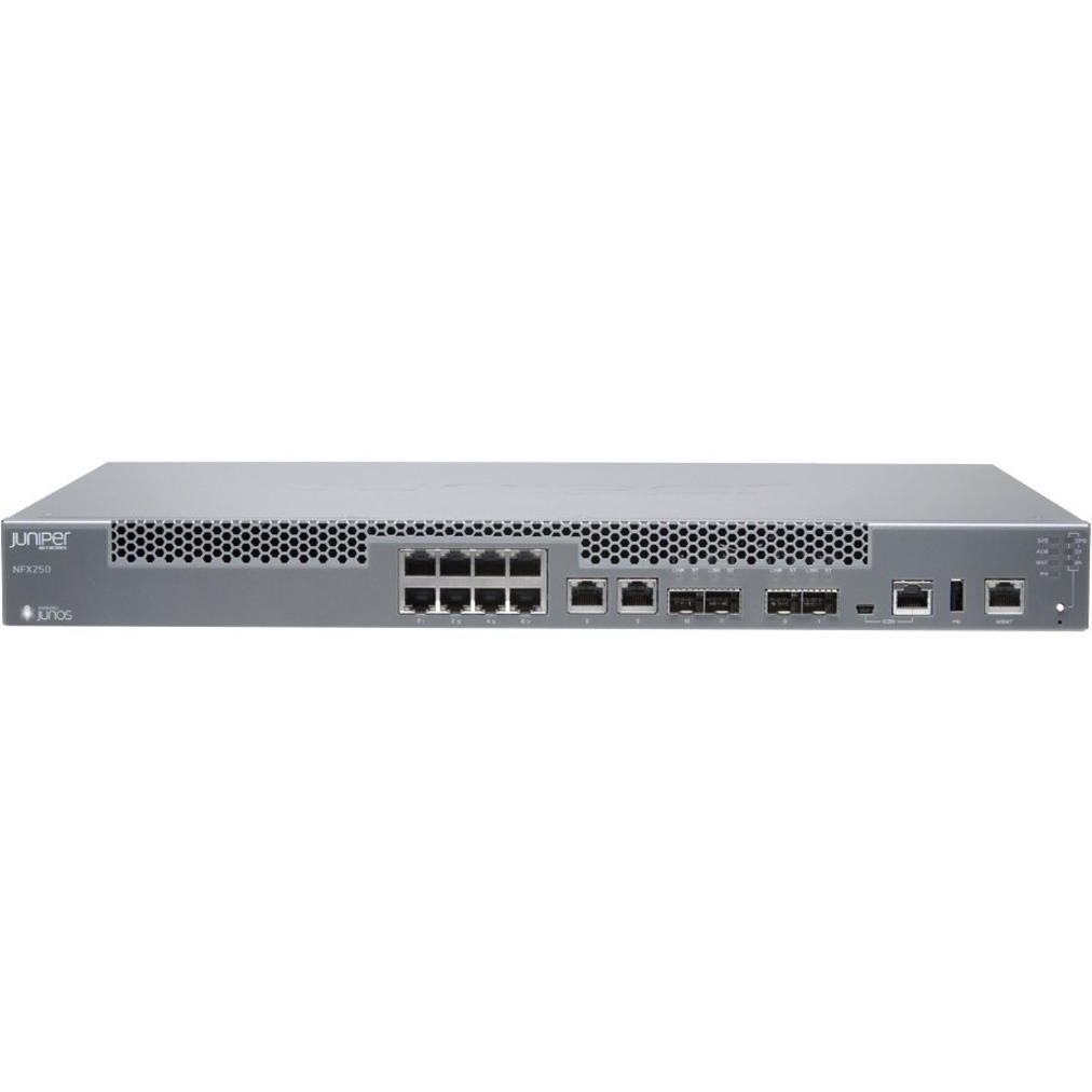 Juniper NFX250 Network Services Platform - 10 RJ-45 - 10 Gbit/s - 10 Gigabit Ethernet - 4 x Expansion Slots - SFP, SFP+ - 2 x SFP Slots - 2 x SFP+ Slots - Manageable - 32 GB Standard Memory - 1U High - Rack-mountable