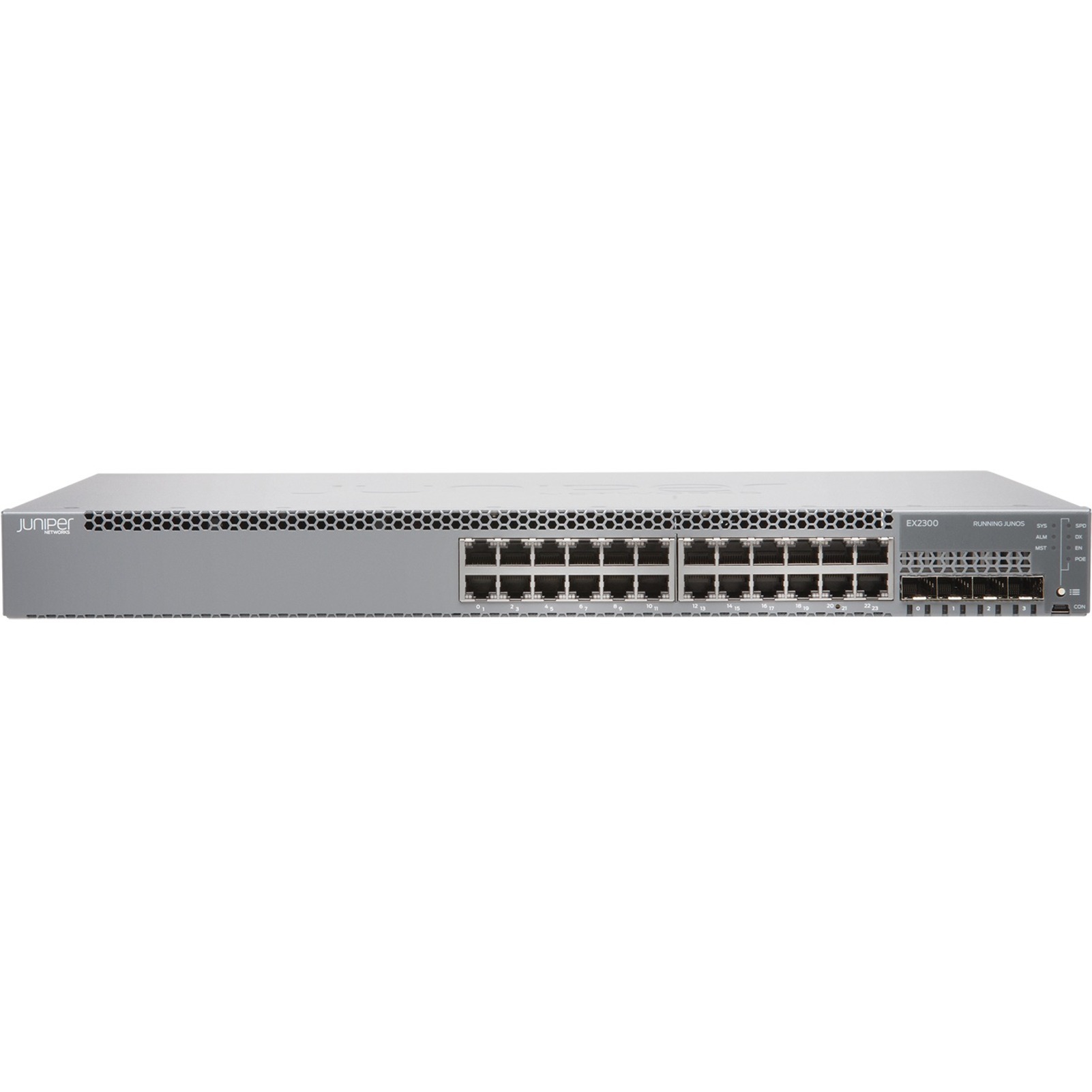 Juniper EX2300 Ethernet Switch - 24 Ports - Manageable - Gigabit Ethernet, 10 Gigabit Ethernet - 10/100/1000Base-T, 10GBase-X - 4 Layer Supported - Modular - Twisted Pair, Optical Fiber - 1U - Rack-mountable, Wall Mountable, Desktop