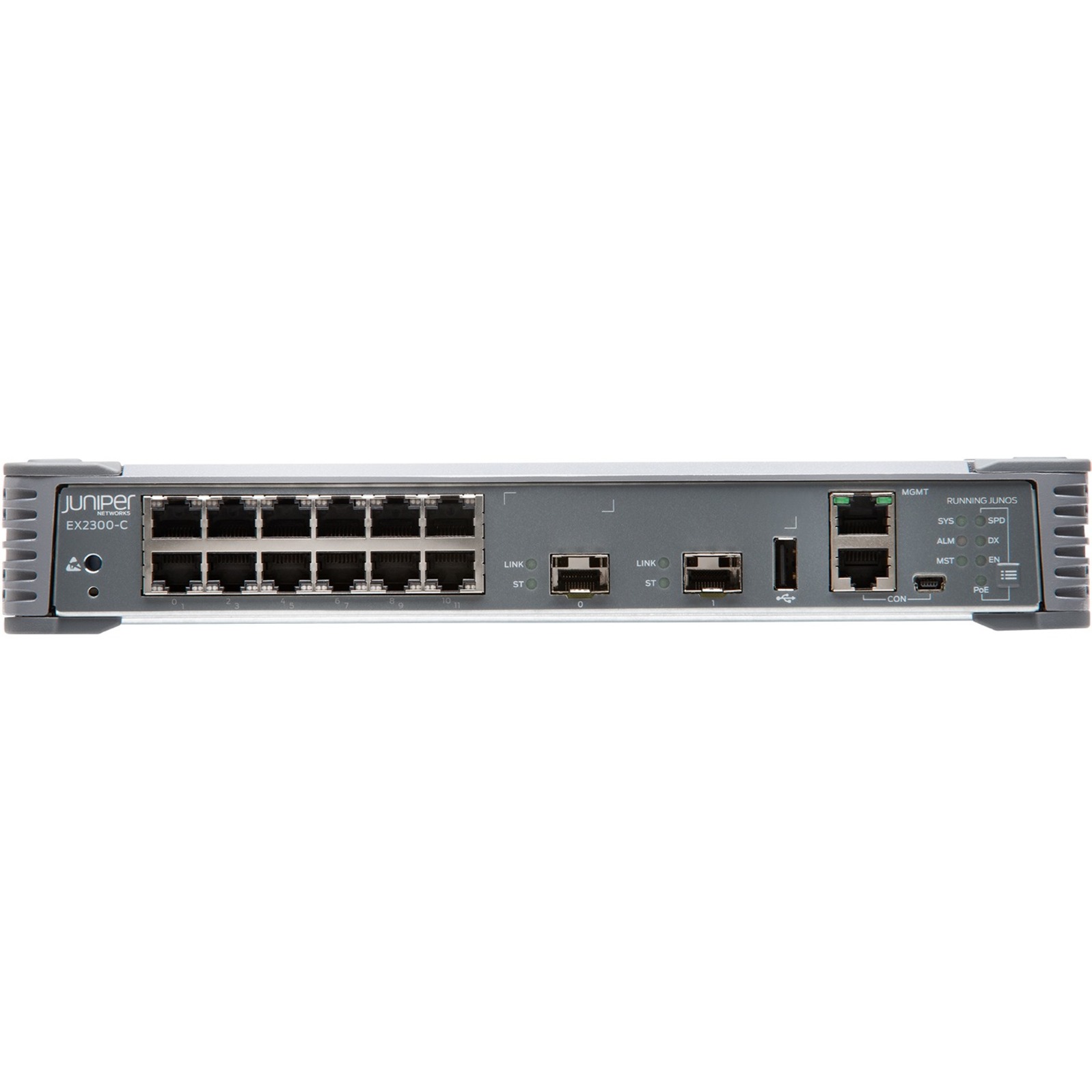 Juniper EX2300-C Compact Ethernet Switch - 12 Ports - Manageable - Gigabit Ethernet, 10 Gigabit Ethernet - 10/100/1000Base-T, 10GBase-X - 3 Layer Supported - Modular - Twisted Pair, Optical Fiber - 1U - Rack-mountable, Magnetic Mount, Wall Mountable - Lifetime Limited Warranty