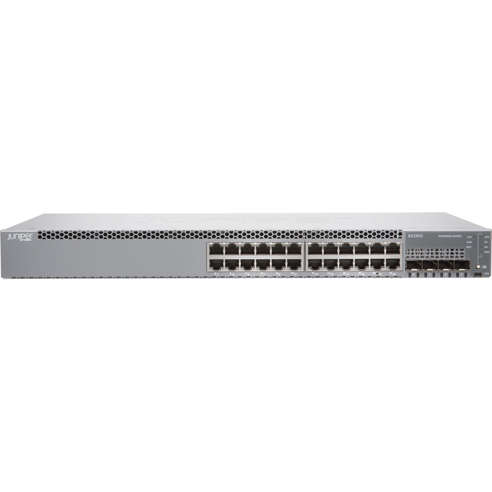 Juniper EX2300 Ethernet Switch - 24 Ports - Manageable - Gigabit Ethernet, 10 Gigabit Ethernet - 10/100/1000Base-T, 10GBase-X - 4 Layer Supported - Modular - Twisted Pair, Optical Fiber - 1U - Rack-mountable, Wall Mountable, Desktop - Lifetime Limited Warranty