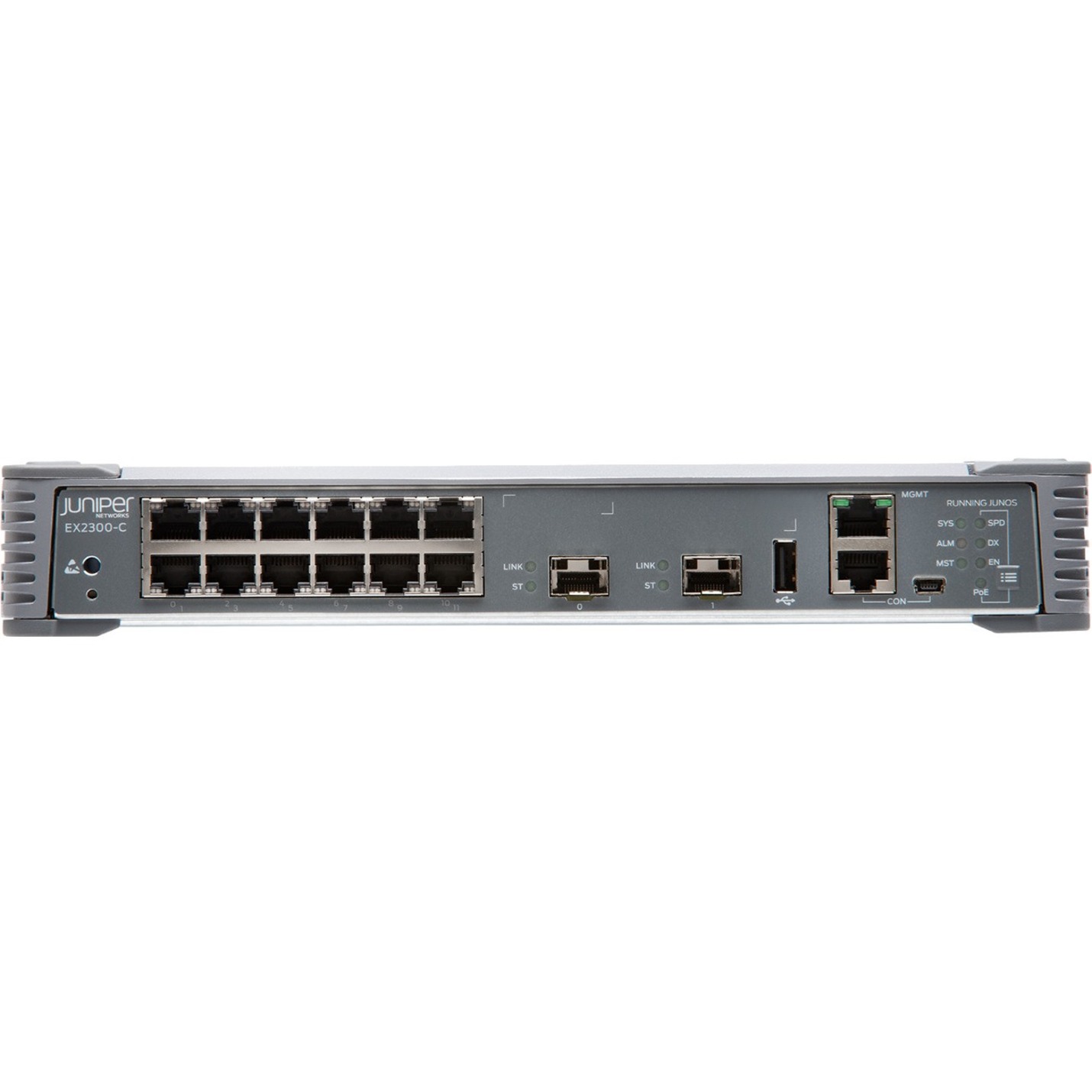 Juniper EX2300-C Compact Ethernet Switch - 12 Ports - Manageable - Gigabit Ethernet, 10 Gigabit Ethernet - 10/100/1000Base-T, 10GBase-X - 3 Layer Supported - Modular - Twisted Pair, Optical Fiber - 1U - Rack-mountable, Magnetic Mount, Wall Mountable - Lifetime Limited Warranty - TAA Compliant