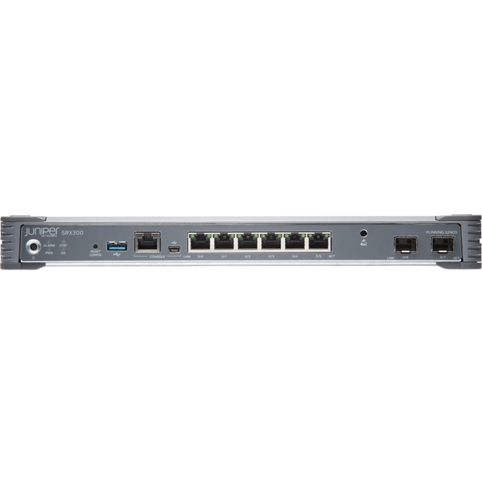 Juniper SRX300 Router - 6 Ports - Management Port - 2 - Gigabit Ethernet - Desktop - front view